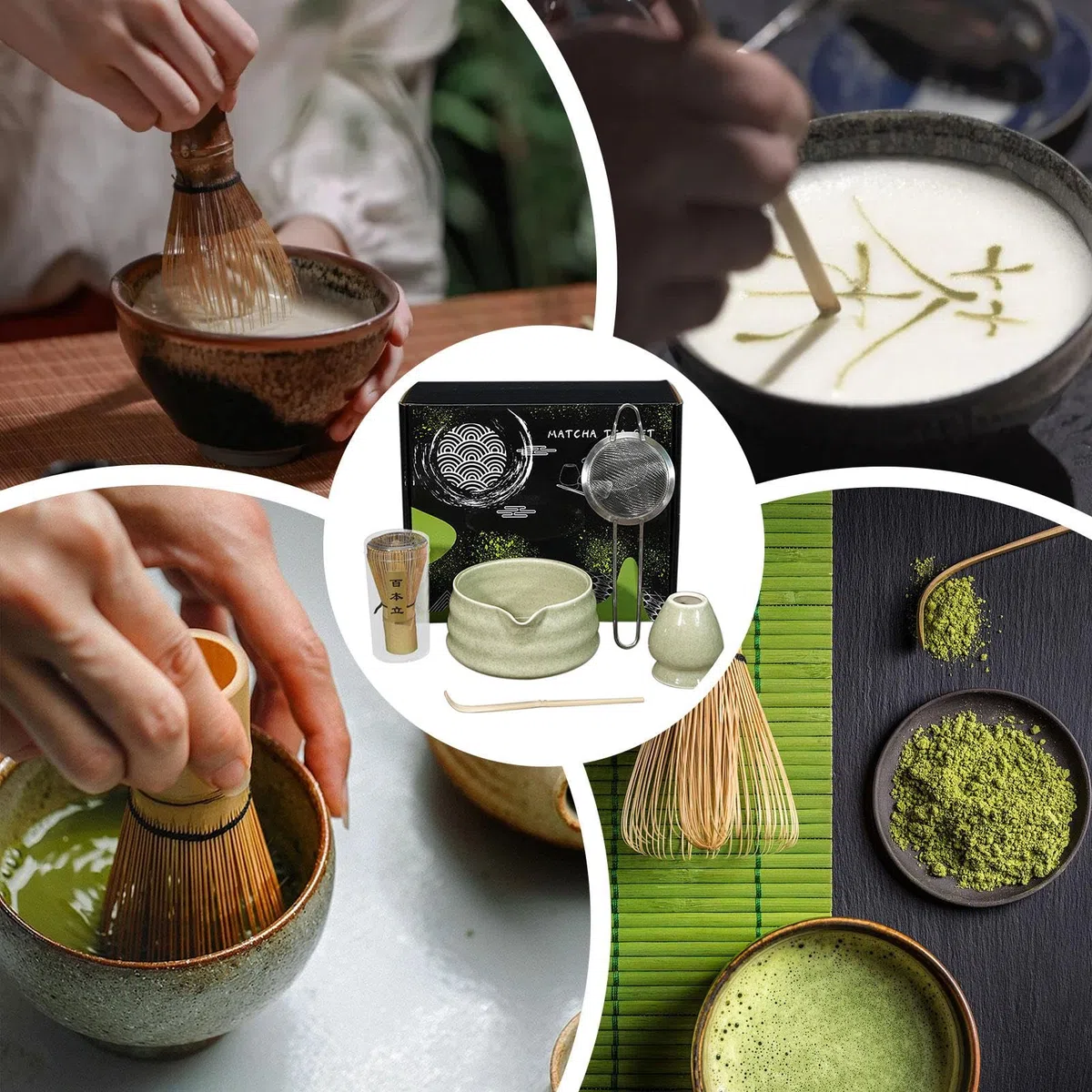 Kit Matcha in ceramica, set di palette per frusta Matcha | Set da tè Matcha da 5 pezzi,Robusto kit Matcha per gli amanti del Matcha, principianti, casa, campo, cucina, sala da pranzo, famiglia