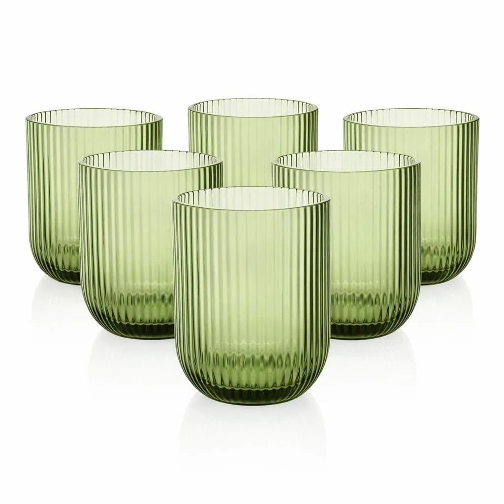Set 6 Bicchieri Vetro Rigato 300 ml – Bicchieri Acqua e Cocktail Design Moderno, Bicchieri Colorati Eleganti per Tavola e Cucina, Resistenti Lavastoviglie, Tumbler in Vetro (Verde)