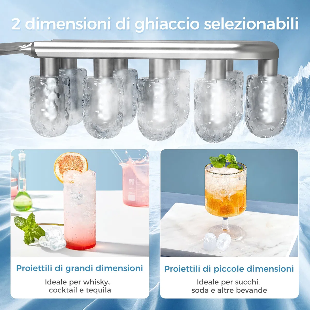 QEXREED Macchina per cubetto ghiaccio piccola 12 kg/24 h, 9 cubetto in 6 minuti, autopulente con paletta e cestello, 2 misure, nero