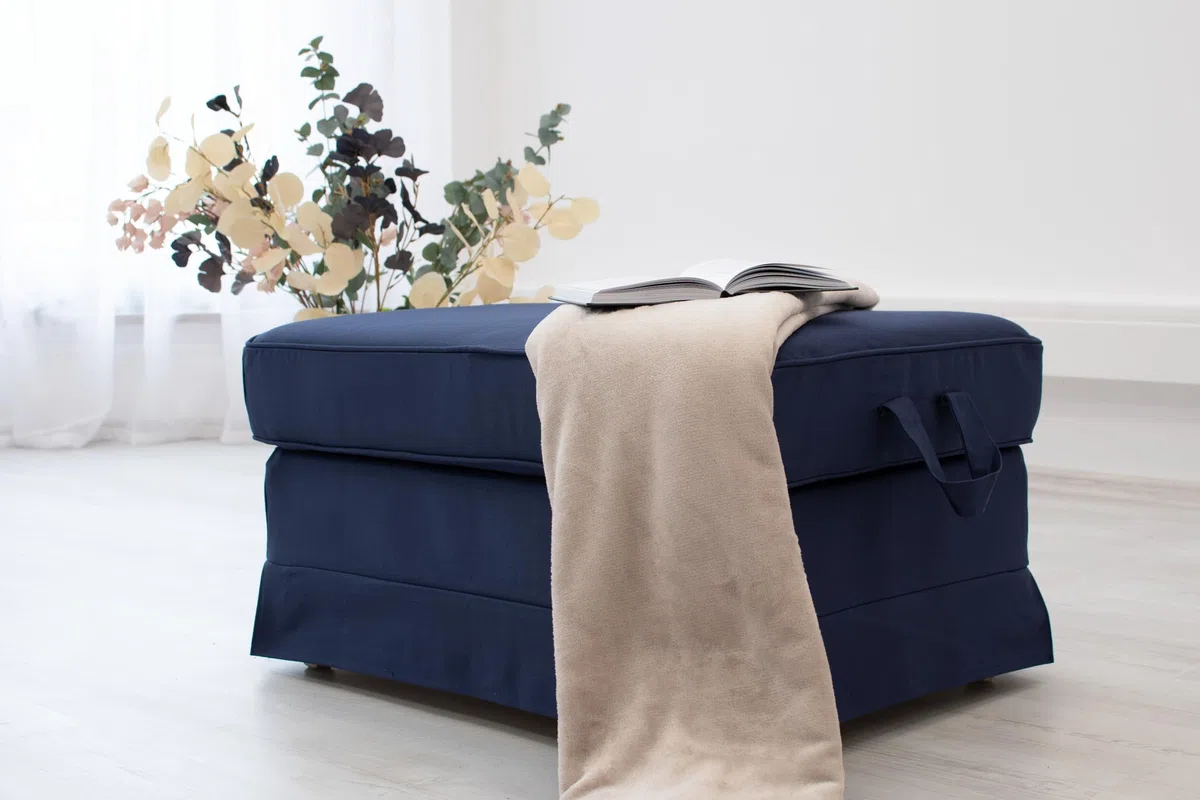 MASTERS OF COVERS Fodera di Ricambio Compatibile con Poggiapiedi IKEA Ektorp - Pouf, Sgabello Copri, 82 x 62 x 44 cm (Blu, Cotone)