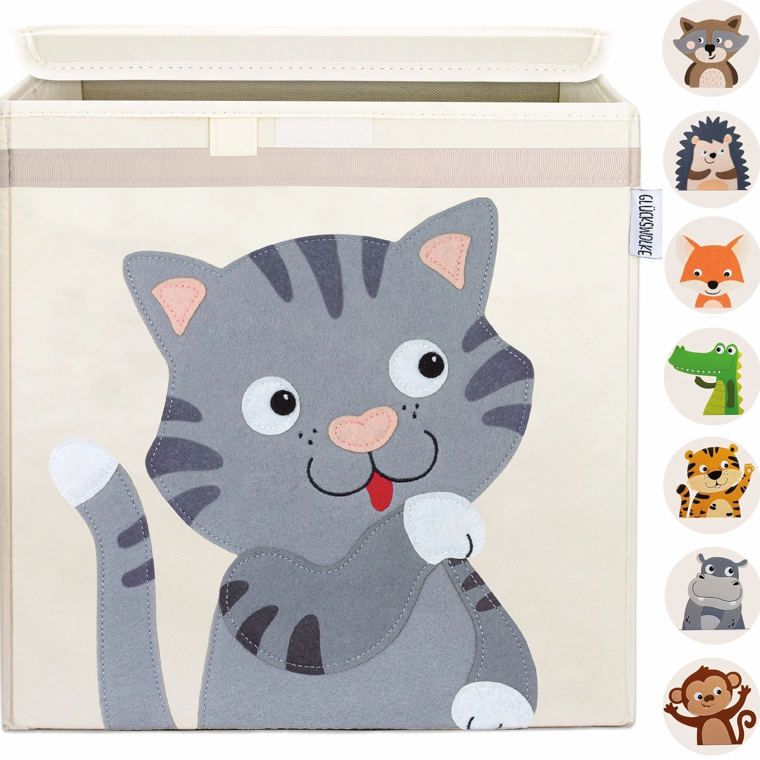 GLÜCKSWOLKE Portagiochi Bambini - 15 Motivi I Contenitori per Giocattoli con Coperchio I Scatola Portaoggetti (33x33x33) Gatto Box Scaffale Kallax I Cesto Cesta Porta Giochi Cameretta I Animali Gatti