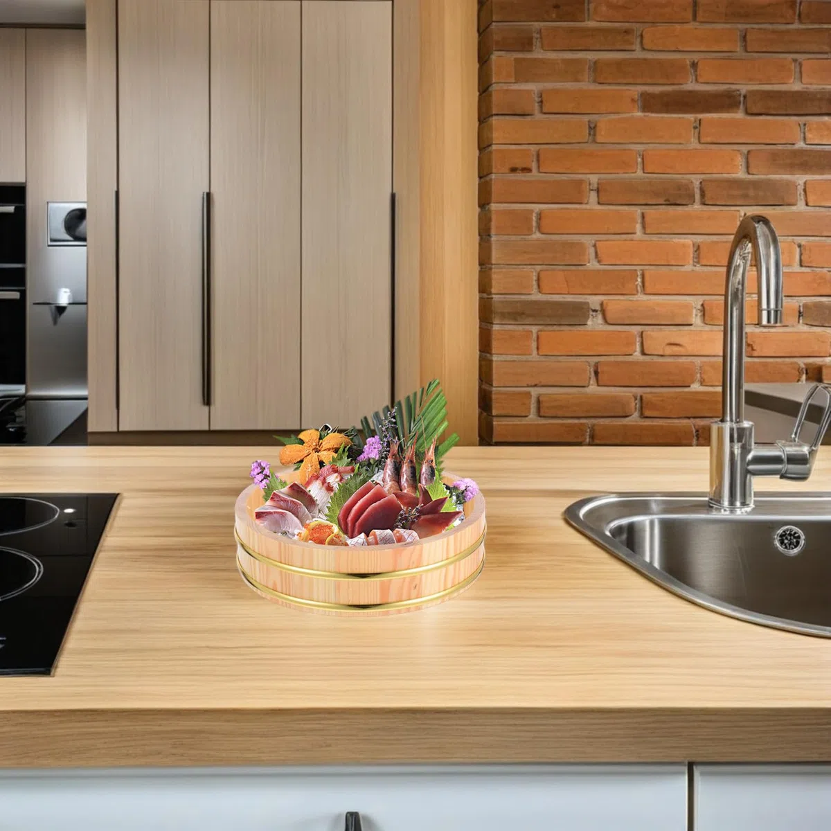 Kit per Preparare Sushi Contenitore per Riso Sushi in Legno da 26cm Grande Capacità Versatile per Cucina