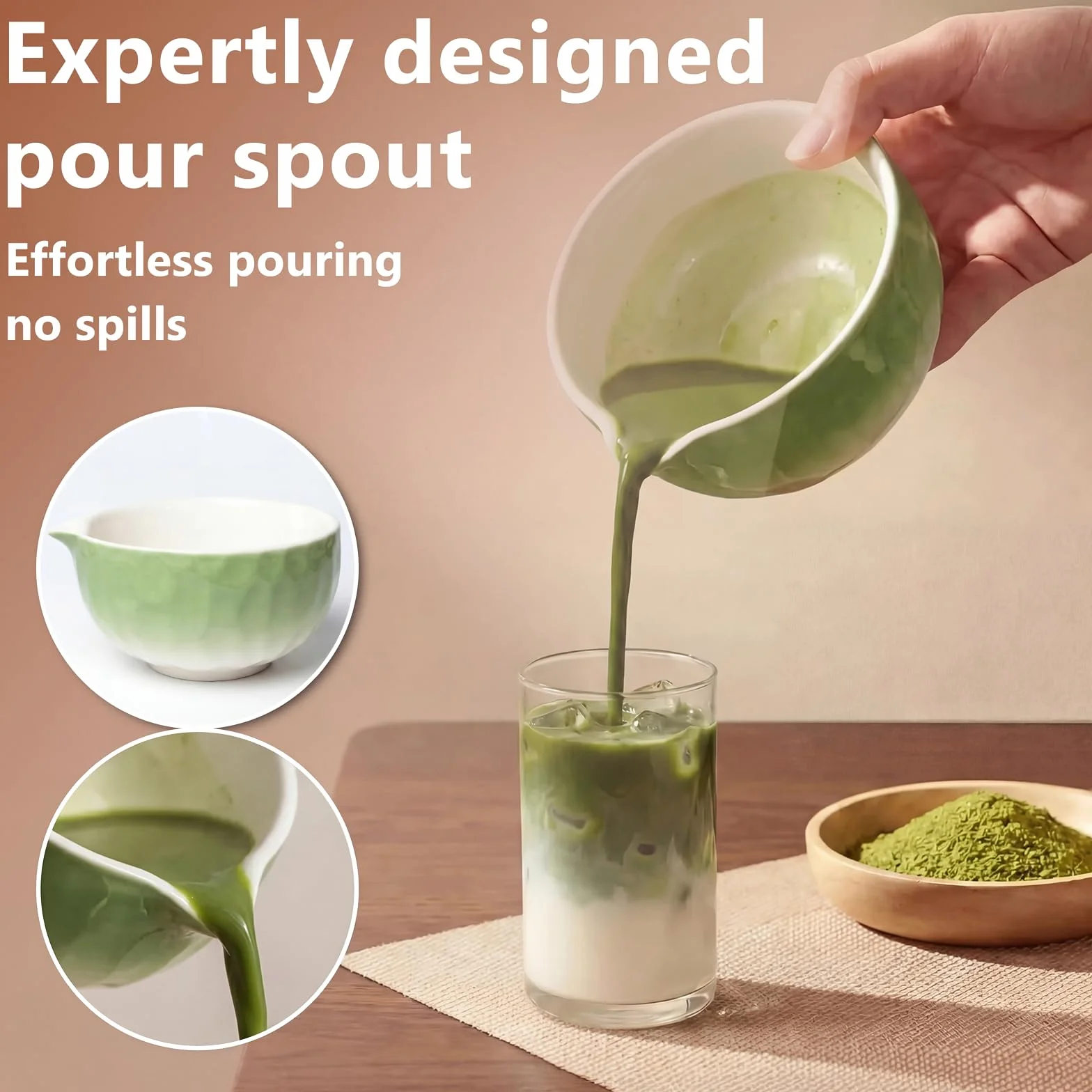 8 pezzi Matcha Kit, Matcha Set in ceramica con Frusta Matcha, Ciotola, Cucchiaio, Filtro, Supporto, Set per Cerimonia del Tè Artigianale, Kit Matcha per Ideale Appassionati di Tè, Verde