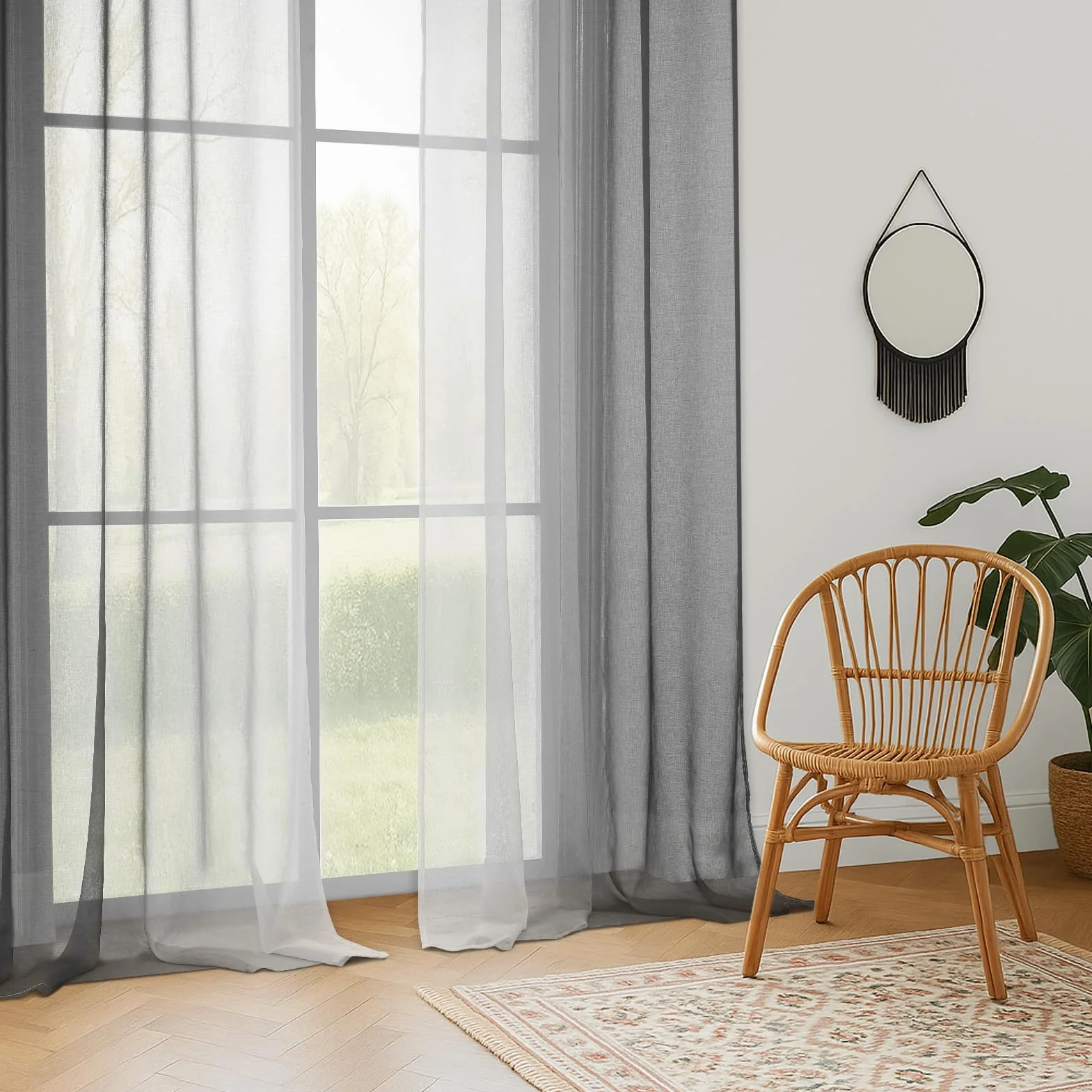 MRTREES Tende per Interni Soggiorno Moderne 2 Pezzi 140x260cm Tende in Voile Trasparenti Grigio Sfumato con Occhielli per Camera da Letto Finestre Cameretta Bambini Salotto Casa