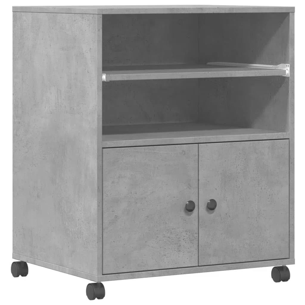 vidaXL Supporto per Stampante con Ruote Grigio Cemento 60x48x74 cm, Supporto per Computer, Organizer per Stampante, Tavolo da Stampante portaoggetti