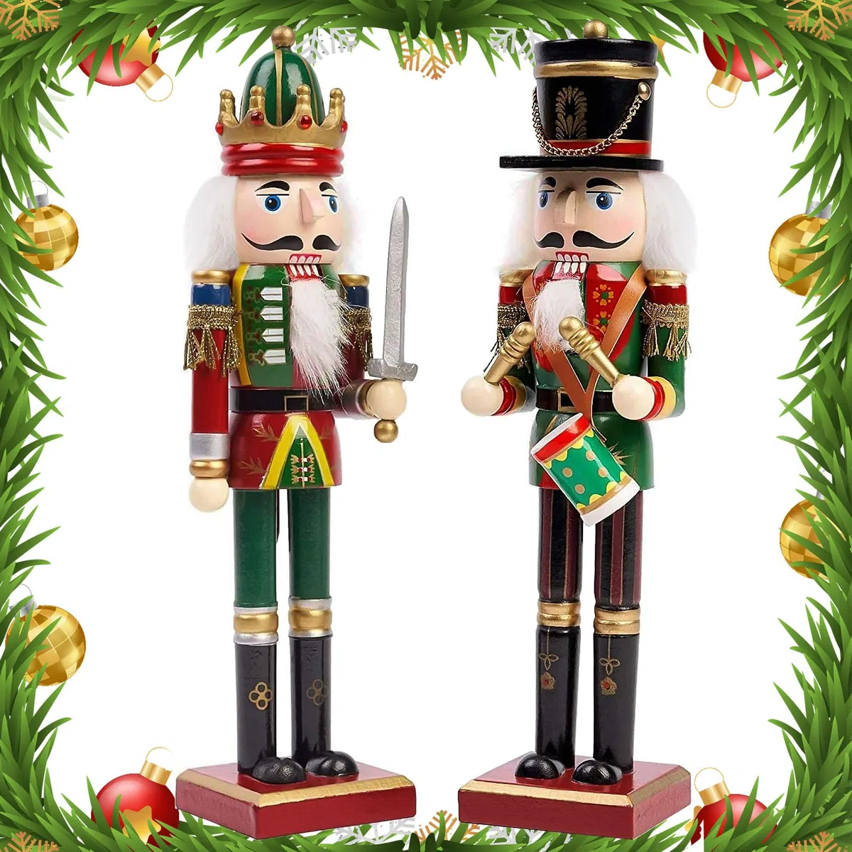 Purpledi 2 Pezzi Schiaccianoci di Natale, 30cm, Schiaccianoci Natalizi Soldatino Tradizionale in Legno Fatto a Mano, Decorazioni Ideali per Albero di Natale