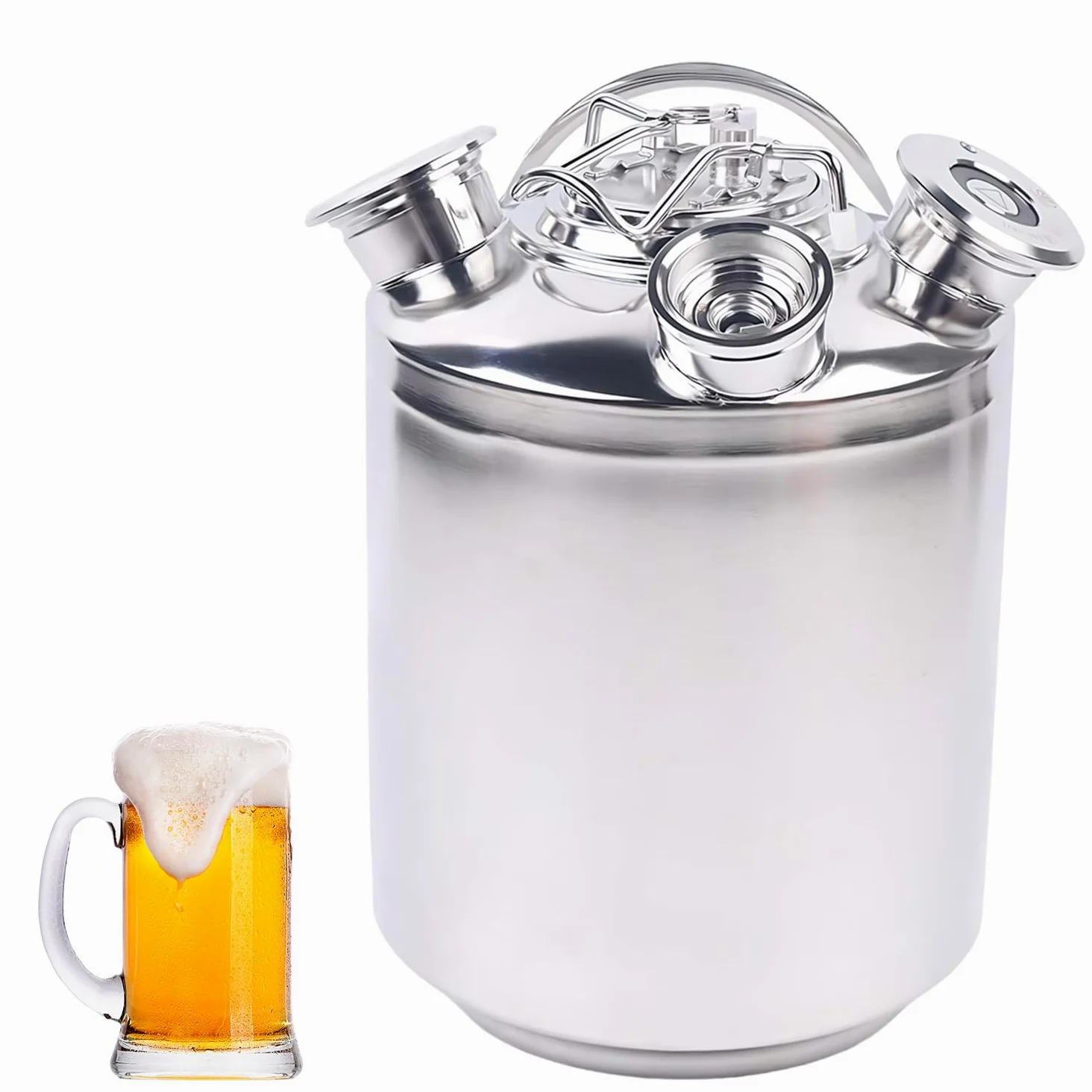 Botte per la pulizia della birra, in acciaio inox, 10 l, 3 teste di spillo, set di pulizia con spiedini A, S, G – impianto di spillatura e pulitore per tubi della birra, contenitore per la