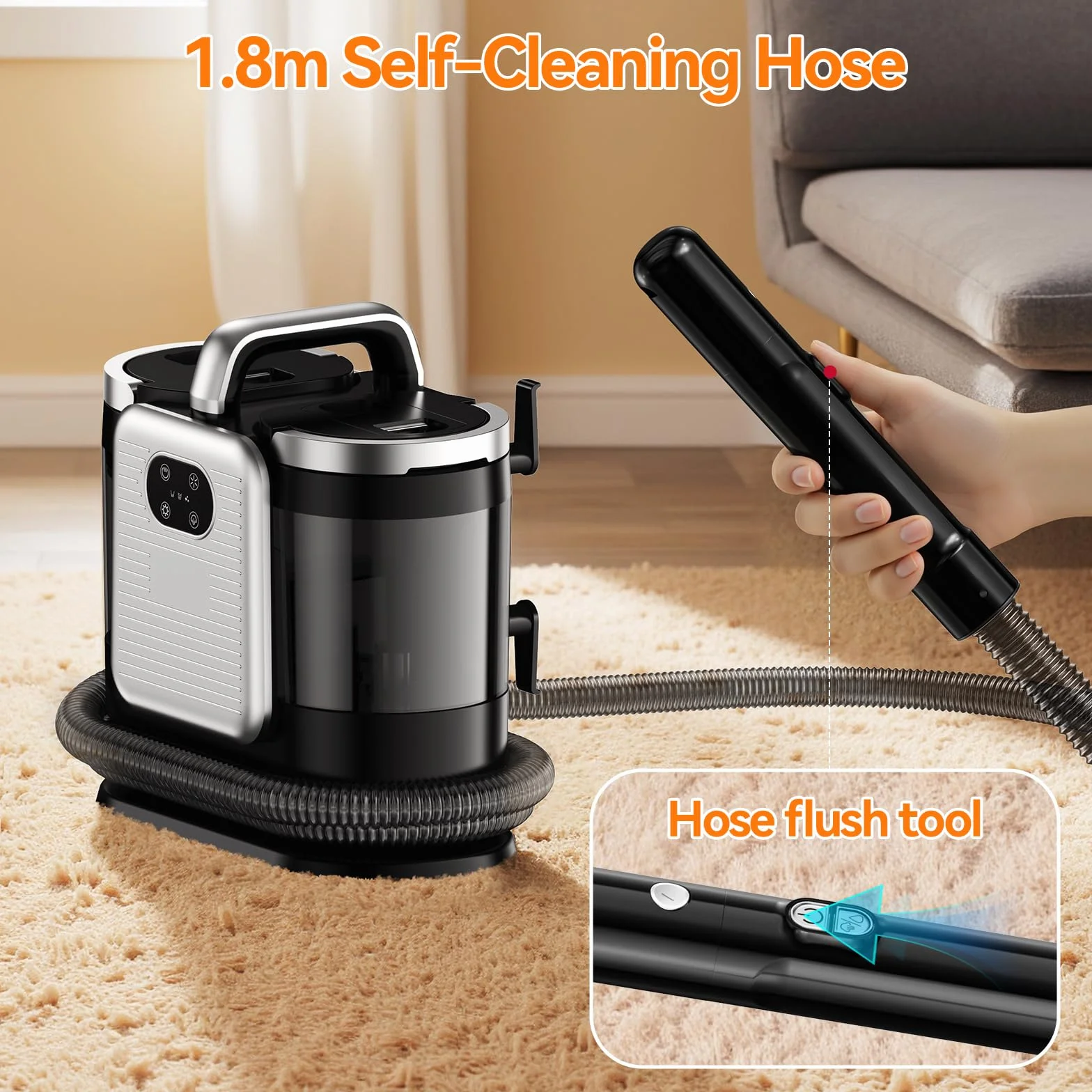 Lavatappeti Portatile, 1650W Aspirapolvere Pulitore di Tappeti con Cinque Modalità di Decontaminazione, 13Kpa Lava Divano ad Acqua a Secco Umido con 2 Serbatoi D'acqua Rimovibili