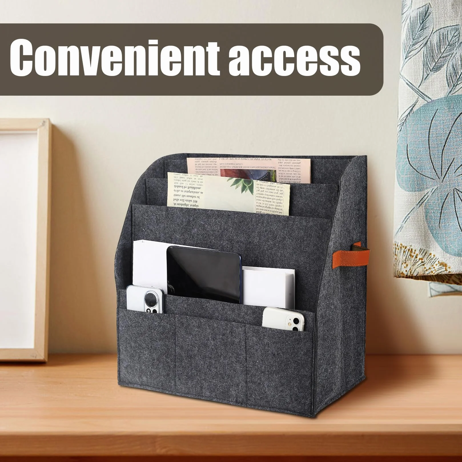 Portariviste da Scrivania in Feltro, Porta Documenti Ufficio Scrivania, Cestino Portaoggetti Pieghevole con Divisorio Rimovibile 4 Strati, Porta Libri con 3 Piccole Tasche per Casa Ufficio Soggiorno