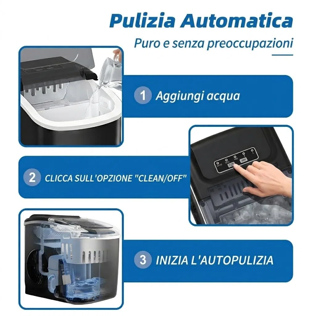 Macchina del Ghiaccio Portatile 12KG/24H Fabbricatore Ghiaccio Casa con Autopulizia Produce 9 Cubetti in 6 Minuti 2 Dimensioni Ghiaccio a Proiettile Nero Silenziosa con Cestello e Paletta