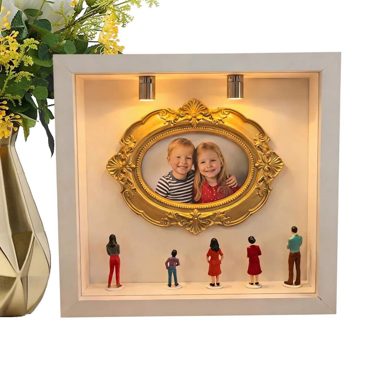 Generico Scatola per mini museo fai da te,Espositore foto di famiglia con cornici dorate,Scatola Espositiva Fai da Te per Foto di Famiglia e Ricordi | per Donne, Uomini, Padri e Madri