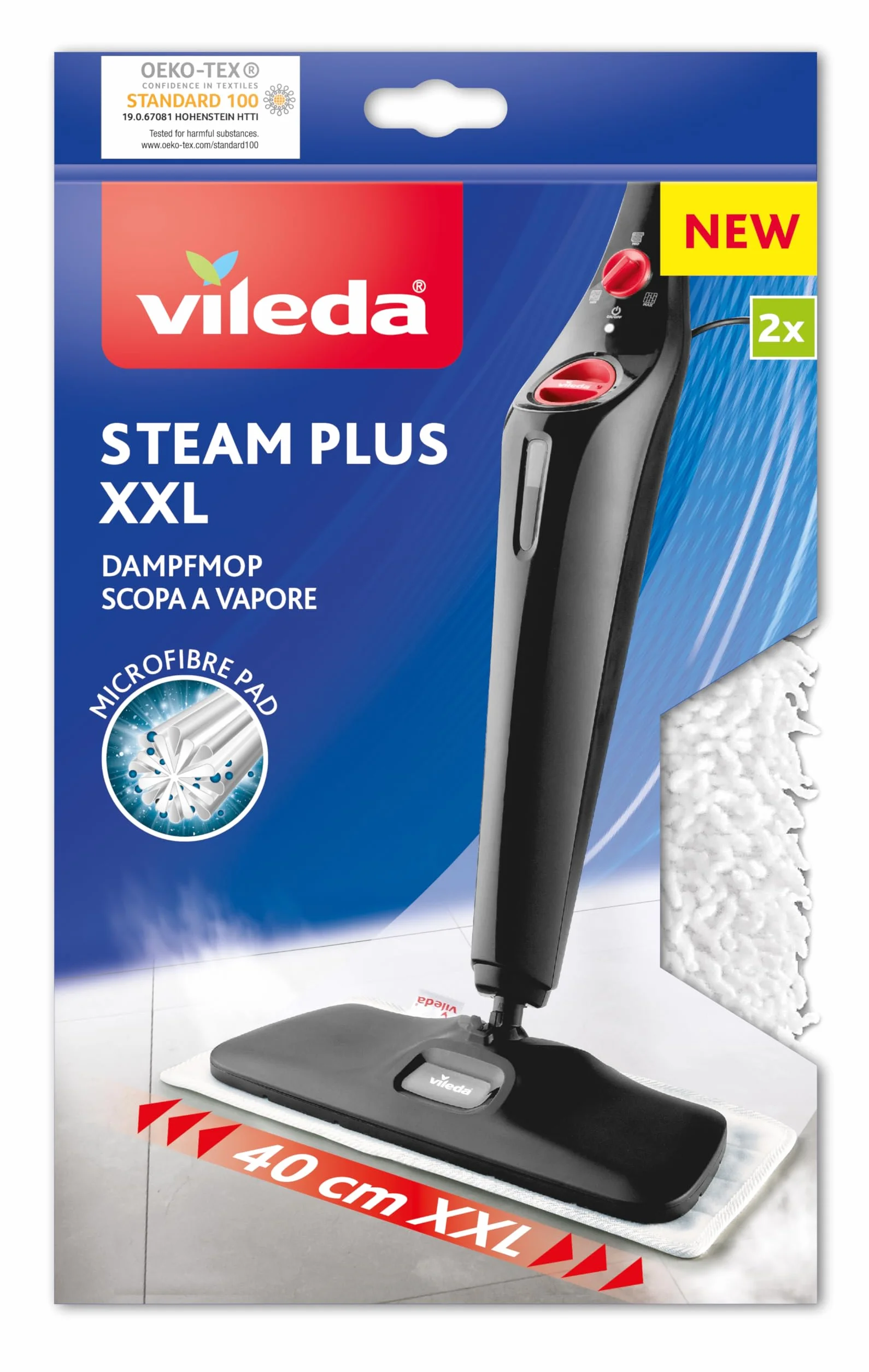 Vileda XXL 2 Panni Ricambio Bianchi, piastra larga 40 cm, Tessuto in microfibra progettato per sciogliere sporco, grasso e sostanze oleose. Il panno può essere riutilizzato e lavato in lavatrice a 60°
