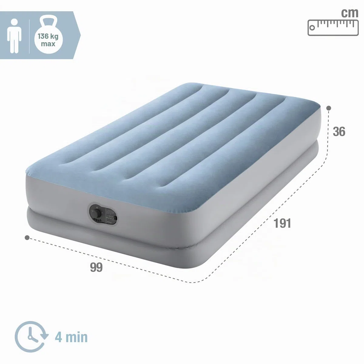 Intex 64157 - Materasso Singolo Autogonfiante USB Dura-Beam Mid-Rise Comfort, 99x191x36 cm