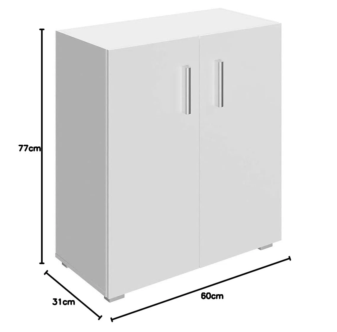 BAKAJI Mobile Madia con Doppia Anta e 2 Ripiani Interni Mobiletto Portadocumenti Armadio Multiuso per Ufficio, Cucina o Bagno, Credenza Design Moderno Legno MDF Dimensione 77 x 31 x 60 cm (Bianco)