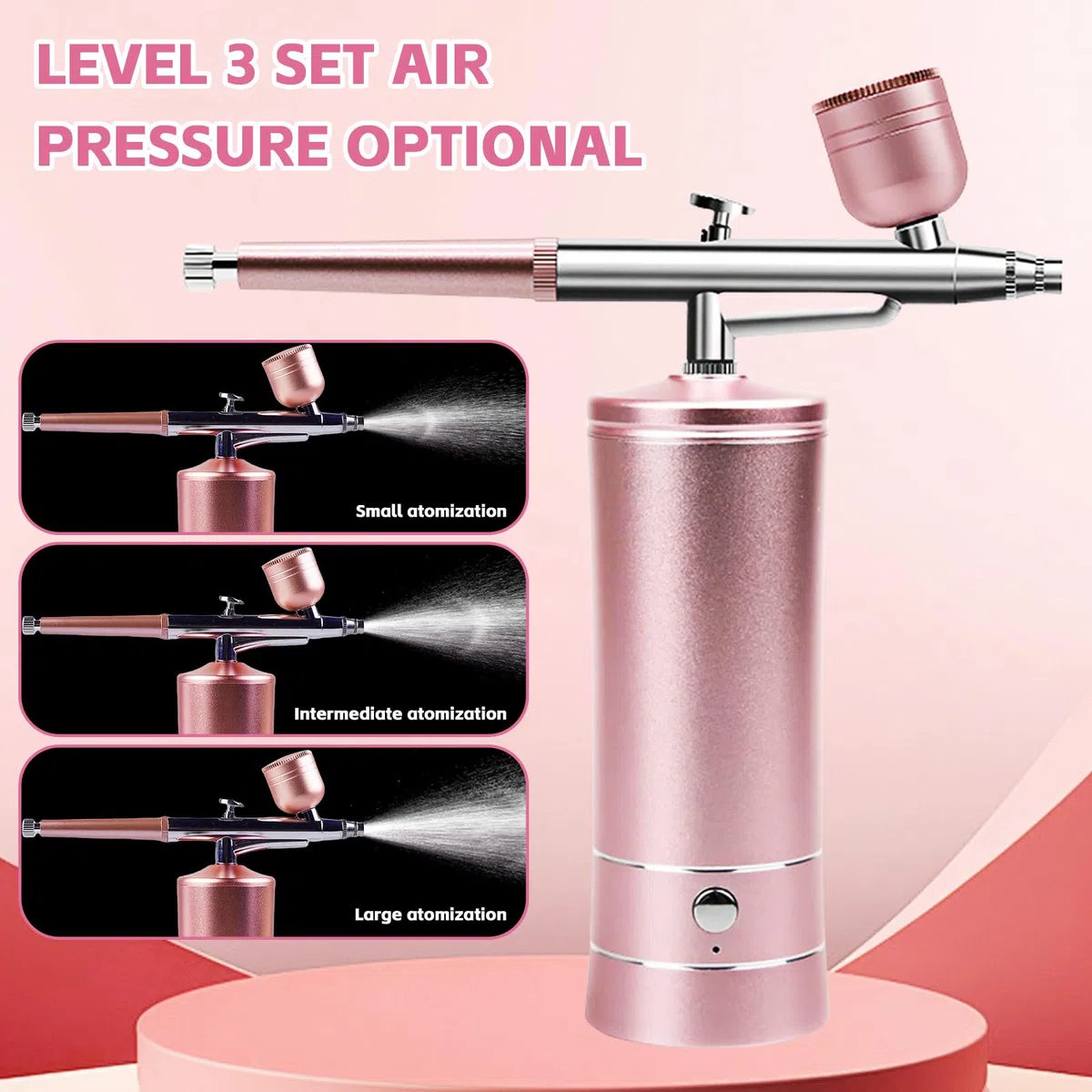Set aerografo con compressore, kit aerografo con compressore, USB, ricaricabile, doppia azione per unghie, set di colori per modelli, nail art, tatuaggi (rosa)