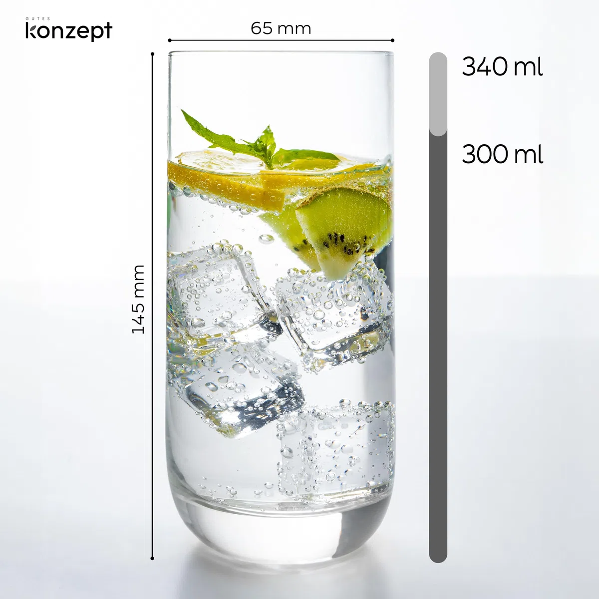 KONZEPT Set di 6 bicchieri da 300 ml, con base rinforzata, lavabili in lavastoviglie, senza piombo, ideali per acqua, succhi e bevande ghiacciate
