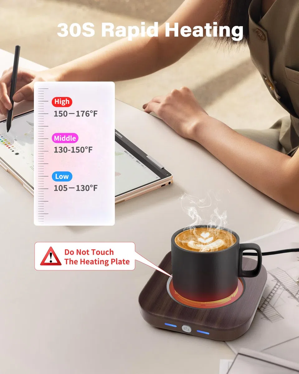 Scaldatazze – Scaldatazze da Caffè 24W per Scrivania con Spegnimento Automatico di 4 Ore, Scaldacandele Intelligente in Legno a 3 Temperature – Accessori Regalo Caffè Ideali per Mantenere Calde