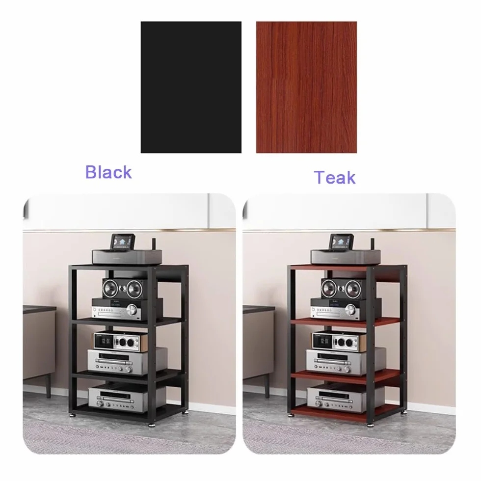 3 4 5 Livelli Mobile Componenti Stereo, HiFi Rack Audio AV Tower Media Stand, Rack Amplificatore Supporto Per Giradischi, Regolabile Mobiletto Portaoggetti, Legno & Metallo(Black,4 Tier-50X40X6