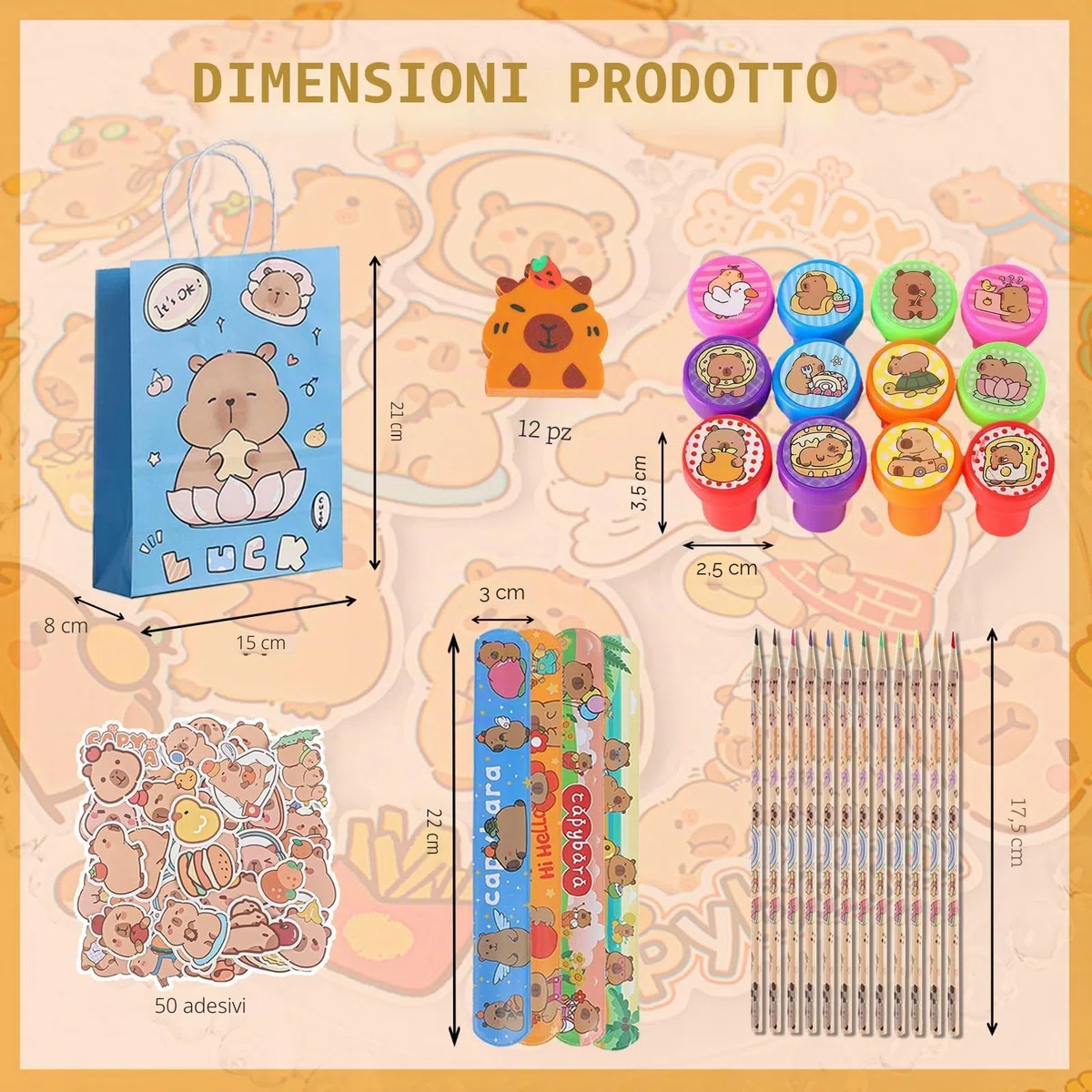 110PCS Regalo per Feste Capybara, Bambini Compleanno Party Regali, Capybara Party Favor Supplies, Include Sacchetti, Gomme Colorate, Slap Bracciali, Timbri Pratici