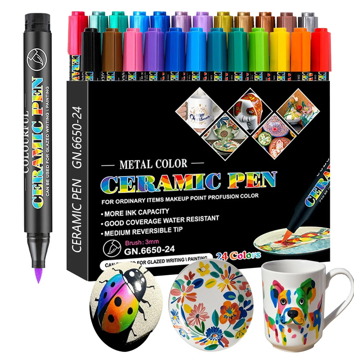 24 matite in porcellana lavabili in lavastoviglie, 24 colori a base d'acqua, e matite in porcellana, lavabili in lavastoviglie, penne in ceramica per decorazione e pittura (12 colori + 12 colori