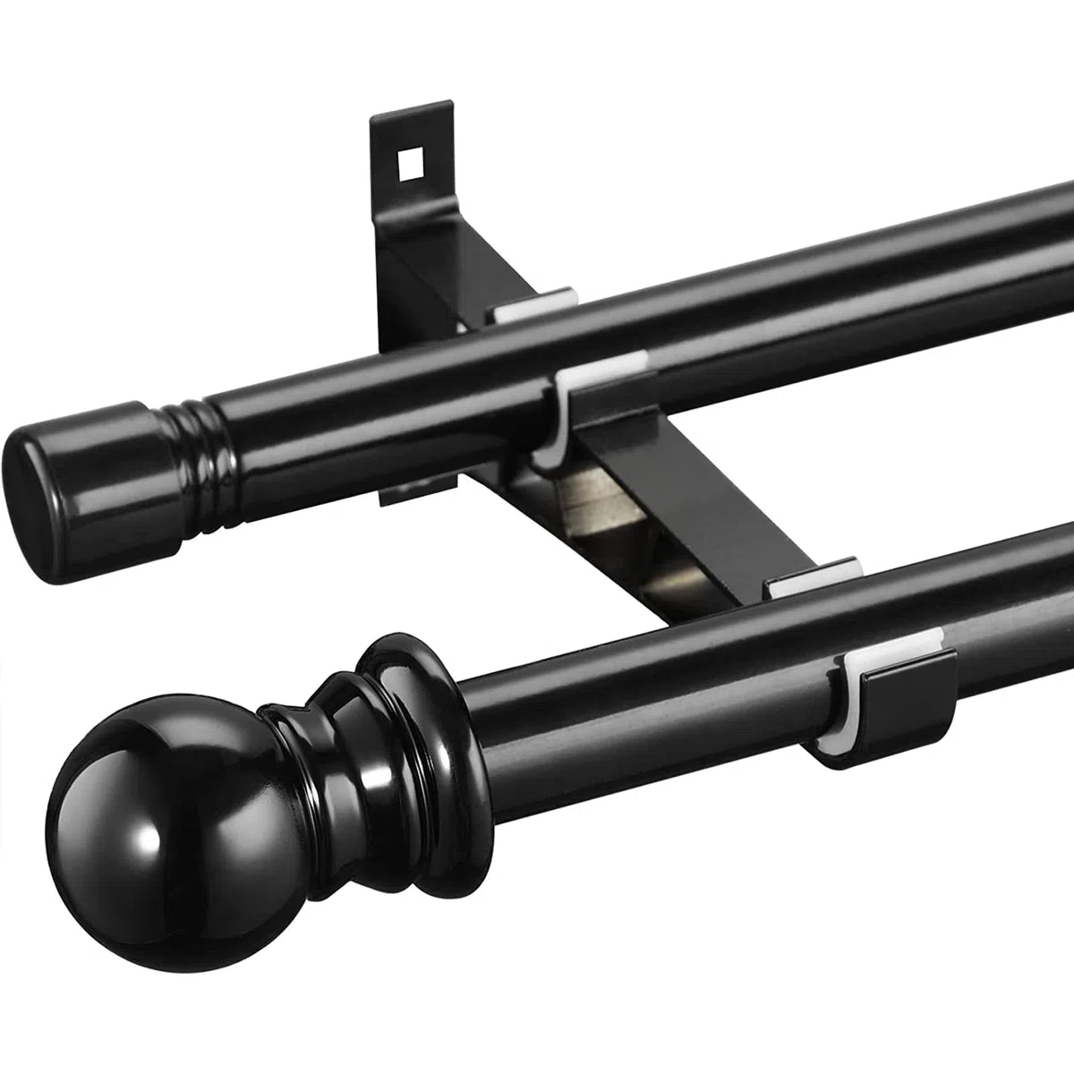 2 aste per tende in nero, 76-149 cm, asta per tende estensibile in metallo, set di aste per tende da parete con supporti e terminali per soggiorno camera da letto