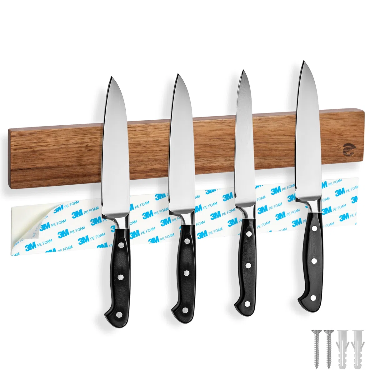 ECENCE Barra Magnetica per coltelli in Legno di acacia die alta qualità - 40cm - Portacoltelli da Cucina Magnetico per forare o incollare - Porta Coltelli Magnetico