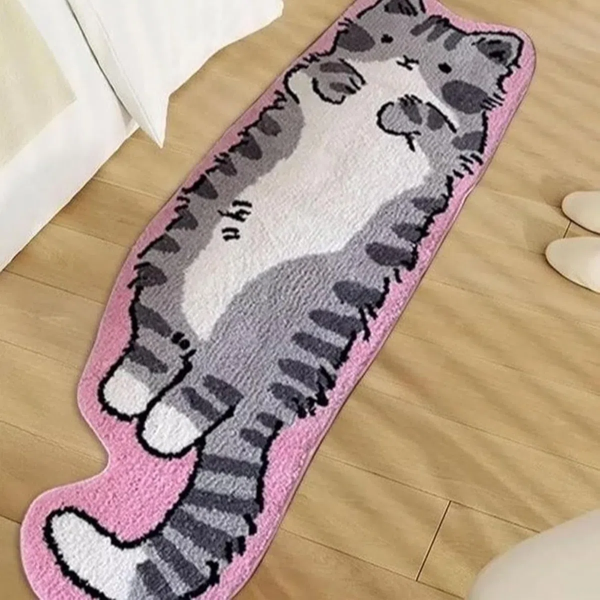 Tappeto trapuntato a forma di gatto, lavabile, carino e divertente, assorbente, decorativo, per bagno, ingresso, comodino (grigio scuro, 50 x 160 cm)