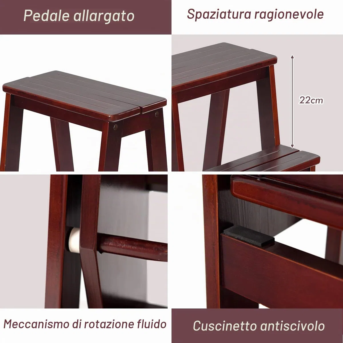 GIANTEX 2 in 1 Scaletta e Sgabello Legno, Sgabello Scala Pieghevole, a 3 Gradini, Portata di 150 kg, Richiudibile e Salvaspazio, Ideale per Soggiorno/Studio/Ufficio, 38,5x57x66 cm, 2 Colori