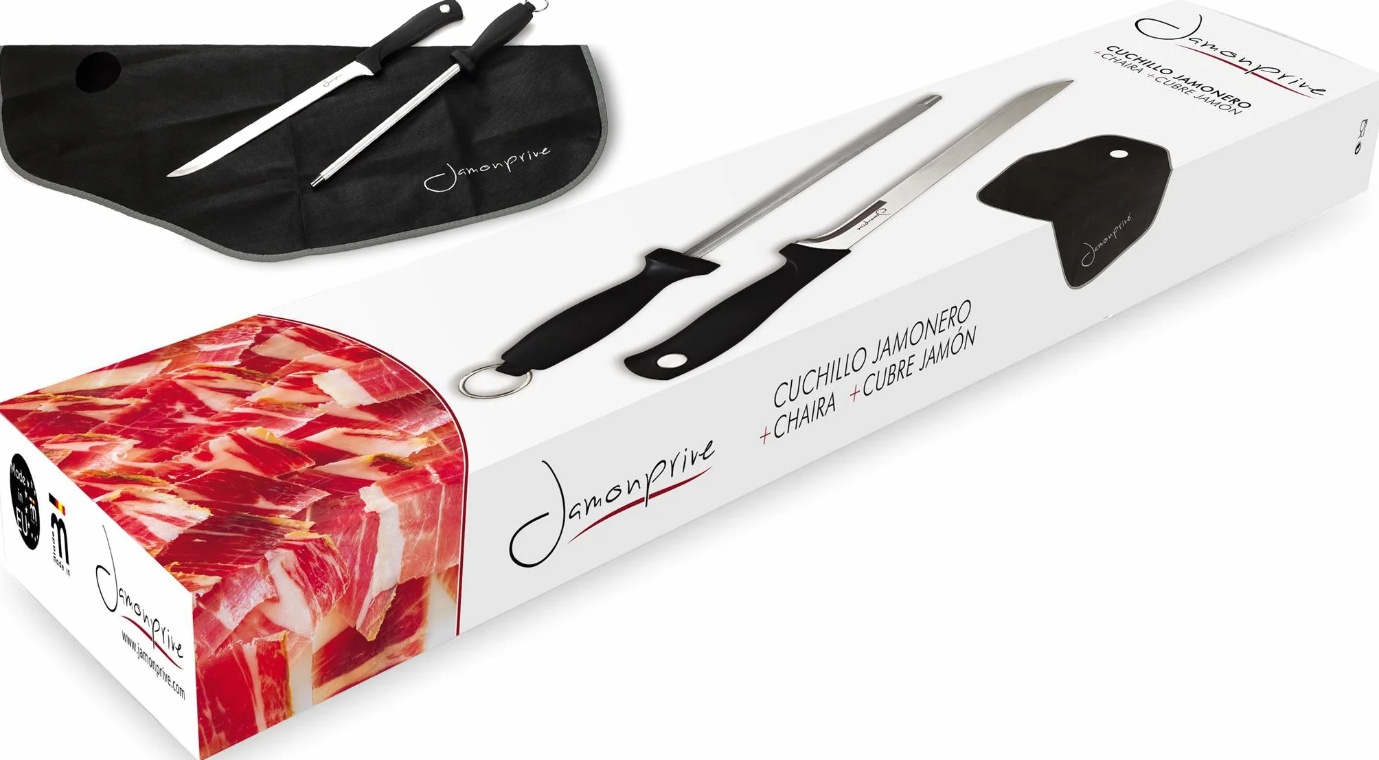 Coltello da Prosciutto con Affilacoltelli e Copri Prosciutto - Set Ideale per Tagliare il Prosciutto Italiano, il Prosciutto Serrano e il Jamon Pata Negra Iberico
