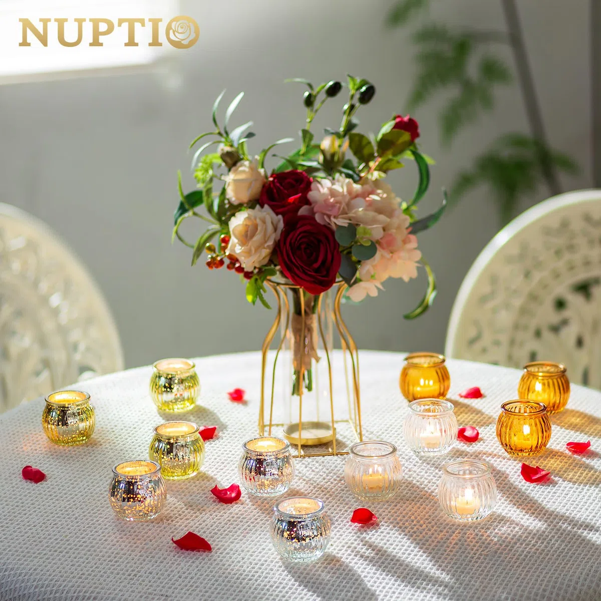 NUPTIO Portacandele in Vetro: 12 Pezzi Chiaro Zucca Natale Tea Light Titolari Piccolo Nervato Cristallo Tea Candle Matrimonio Centrotavola per le Tabelle Ornamenti di Natale