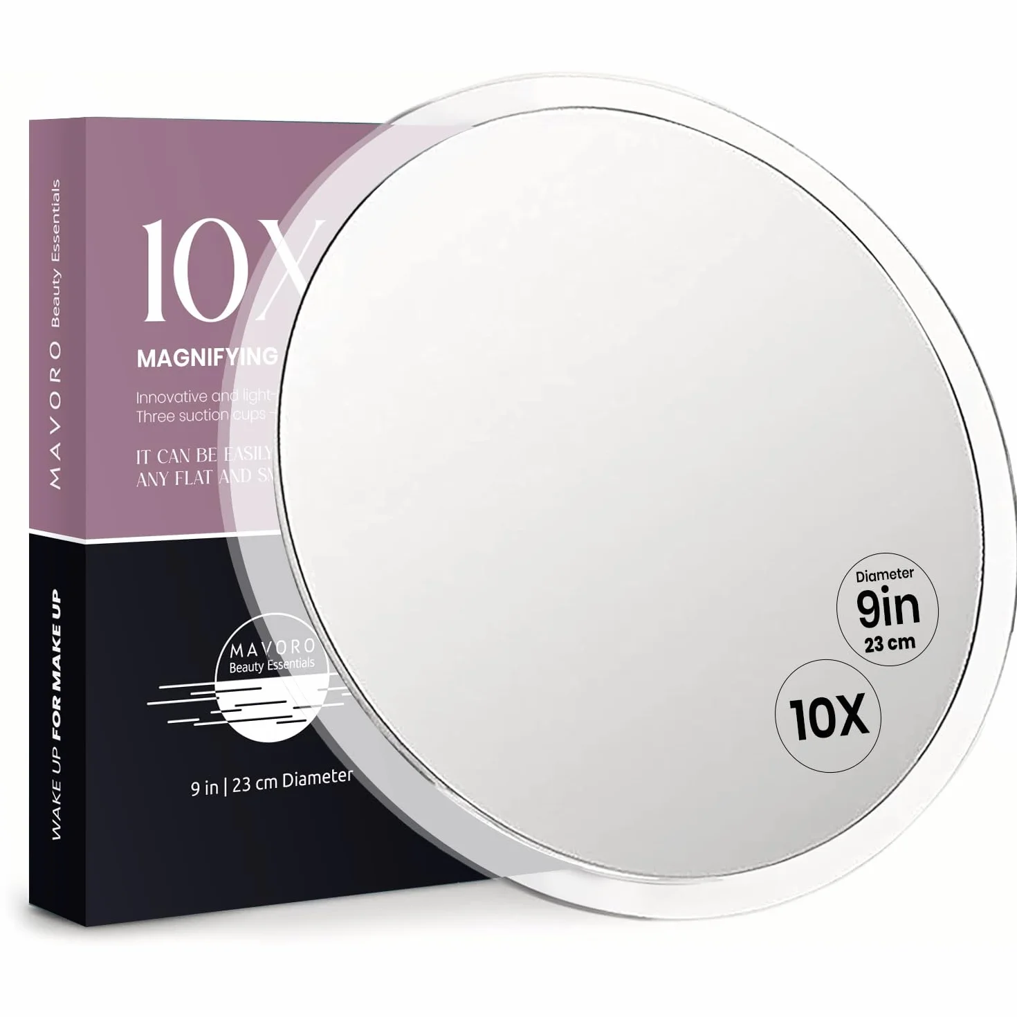 Mavoro Specchio ingranditore 23 cm con 3 ventose forti | Ingrandimento 10X | Specchio trucco & cosmetico da viaggio portatile (10X)