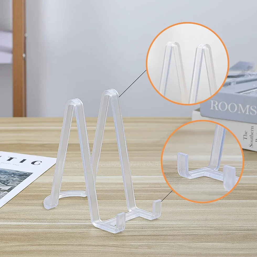 Supporti per Piatti da Esposizione - Cavalletti in Plastica per Piatti Decorativi, Cornici Foto, Dischi in Vinile e Tablet - Ideali per Arte da Tavolo - Altezza 15,2 cm - Trasparente (6 Pezzi)