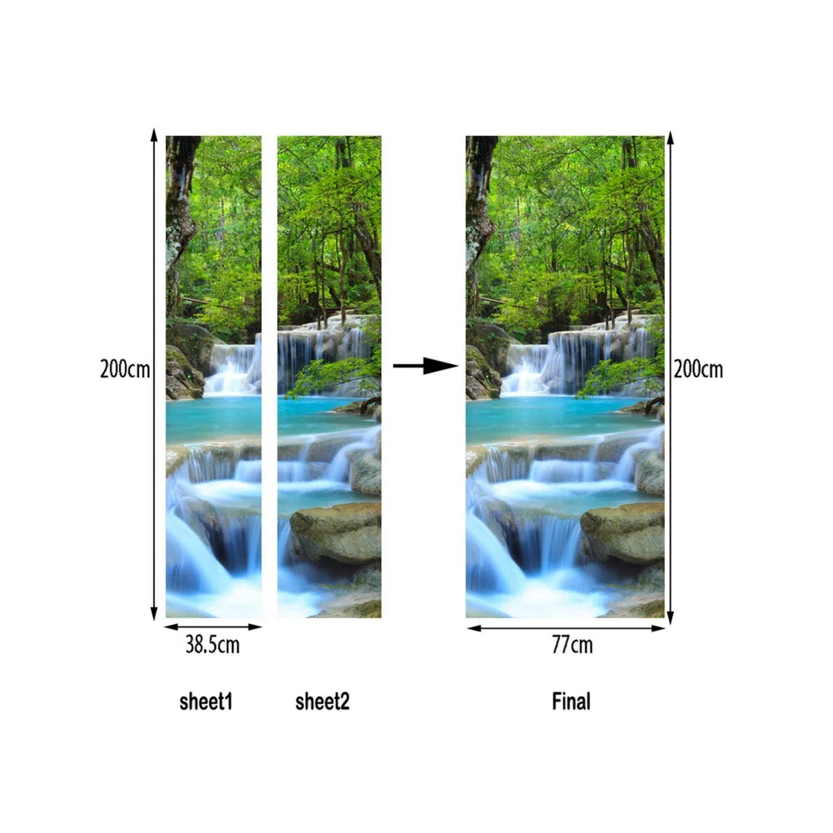 A.Monamour Adesivo Porta Autoadesiva Foresta Della Cascata Della Cascata Blu Del Parco Nazionale Di Erawan Della Tailandia Vinile PVC Adesivi per Porte Interne 3D Pellicola Adesiva Sticker Murale