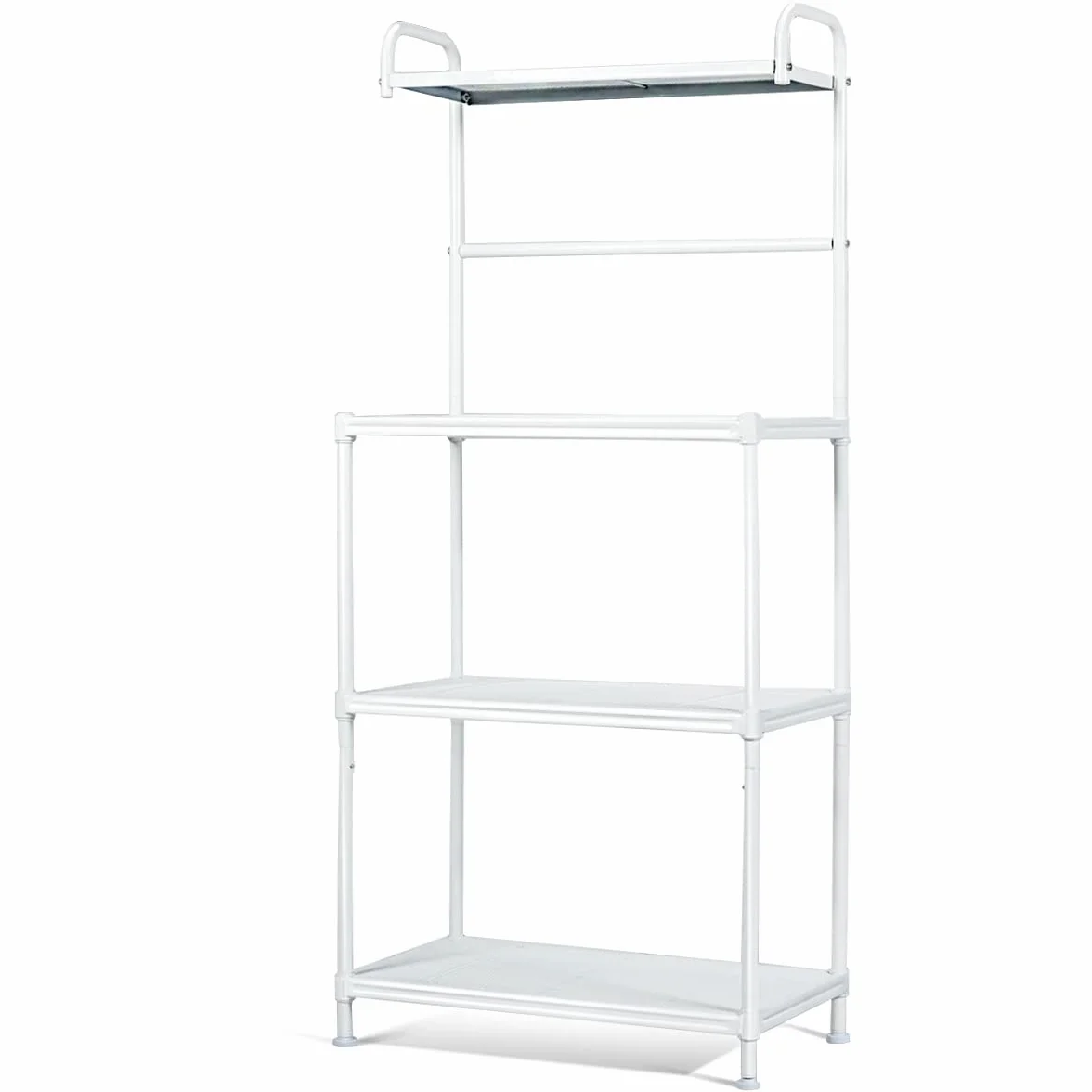 KOMFOTTEU Mensola da Cucina a 4 Livelli in Metallo, con 4 Piedini Antiscivolo, 60 x 34,5 x 136 cm, Supporto per Forno a Microonde, Scaffale Multifunzionale per Cucina e Sala da Pranzo (Bianco)
