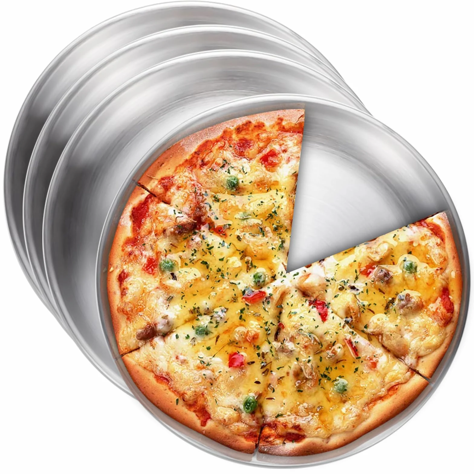 GOMETY 4 Teglie per Pizza Rotonde in Colore Acciaio Inox, 30CM Teglia per Pizza in Acciaio Inox, Set da Forno per Pizza in Acciaio al Carbonio Rivestita, Teglia per Pizza, Sana e Non Tossica, Facile