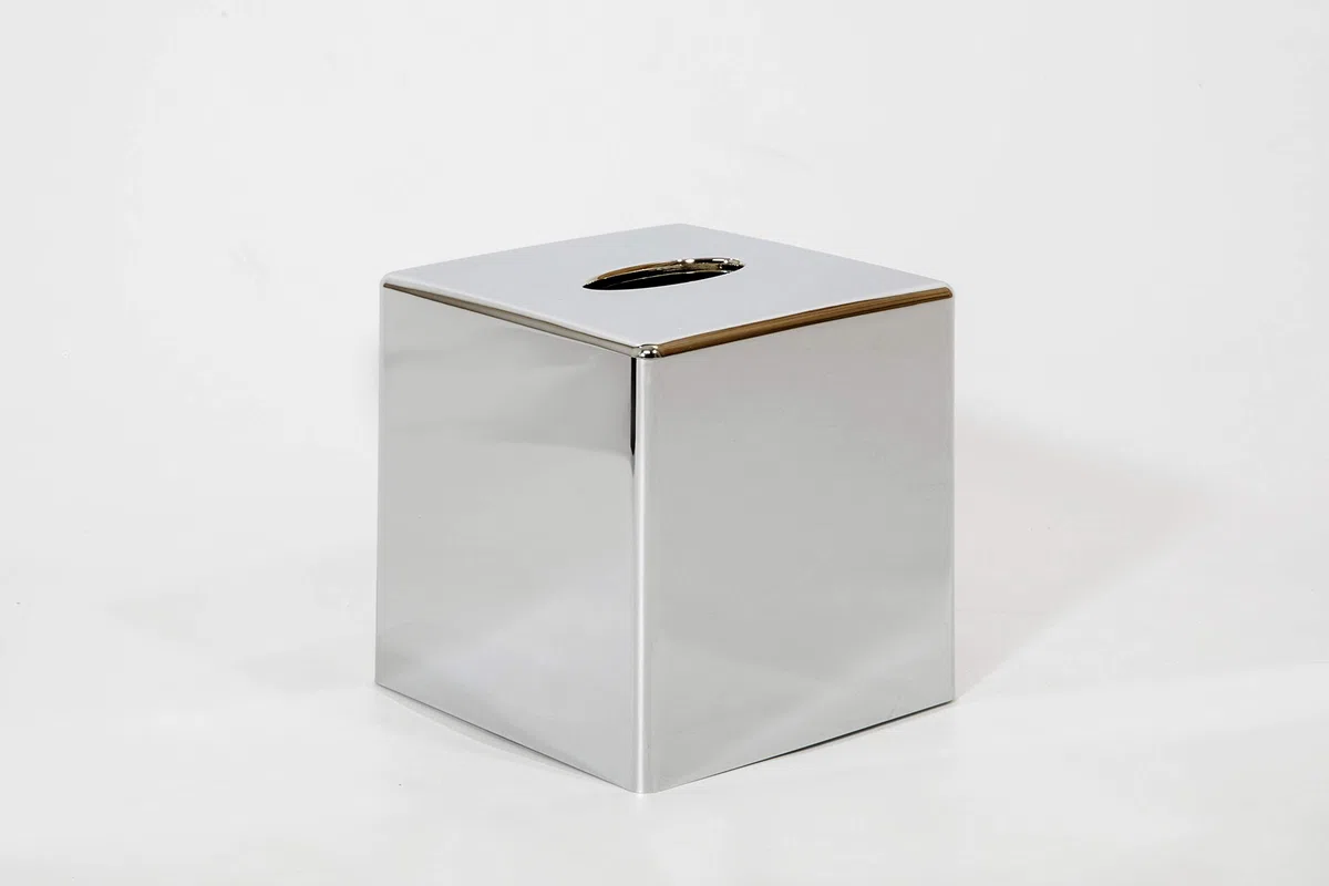 G.V.R. Scatola e Dispenser Porta fazzoletti, Made in Italy, Realizzato in ABS riciclabile e Disponibile in Vari Colori, 132mm x 132mm x 132mm, Ideale per Bagno, Salotto, Hotel e casa. (Cubo Cromato)