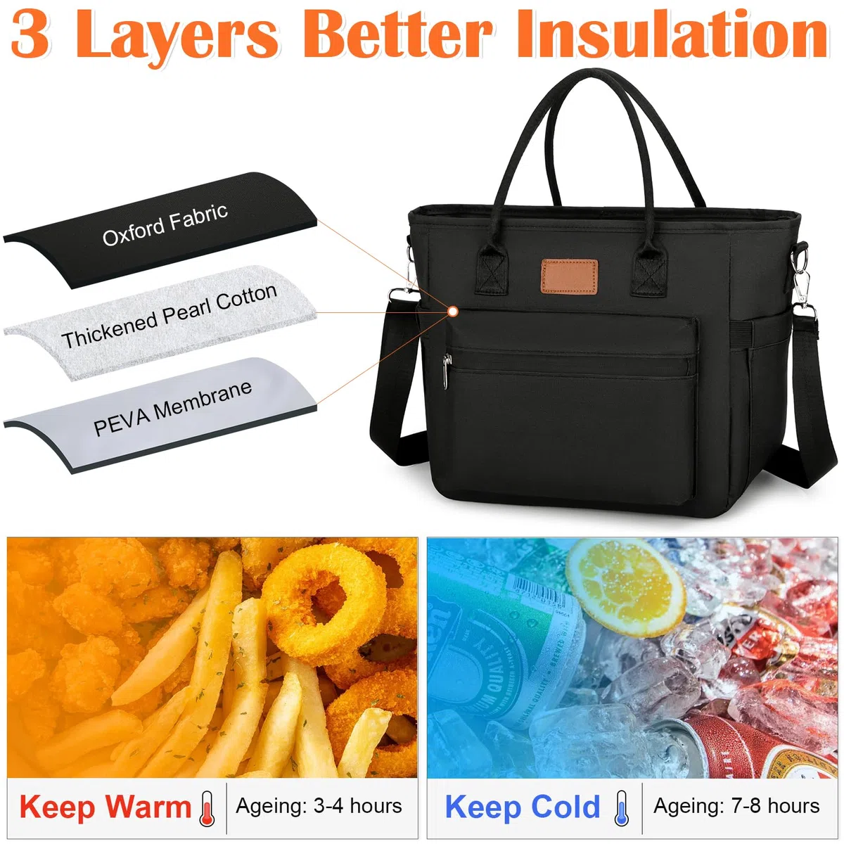 Nanxson ha isolato la borsa di pranzo per gli uomini delle donne le borse termiche del pranzo il contenitore di pranzo per il picnic di lavoro (15.5L, Nero)