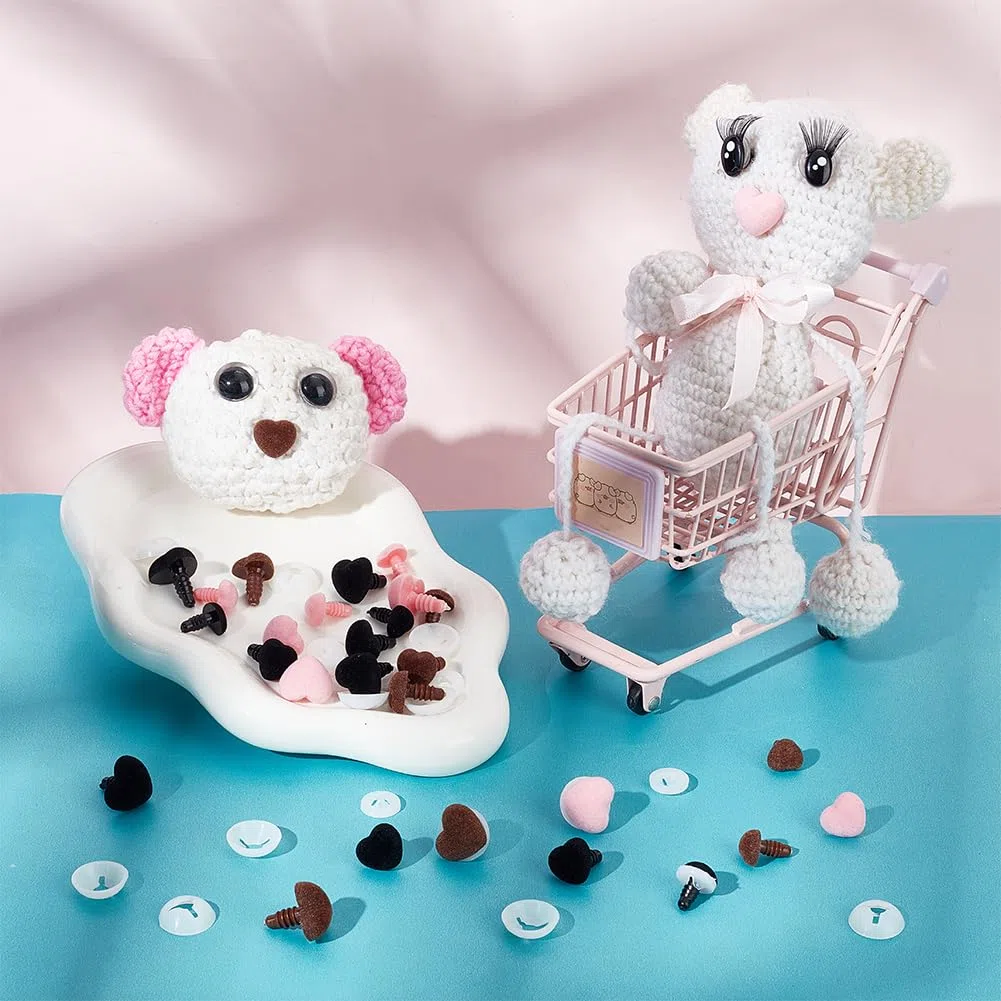 PH PandaHall 36pz Nasi di Sicurezza Floccati 3 Misure Nasi A Cuore Nasi Artigianali Nasi Amigurumi Nasi di Animali di Peluche in Velluto con Rondelle per Burattini di Orso Animali di Peluche