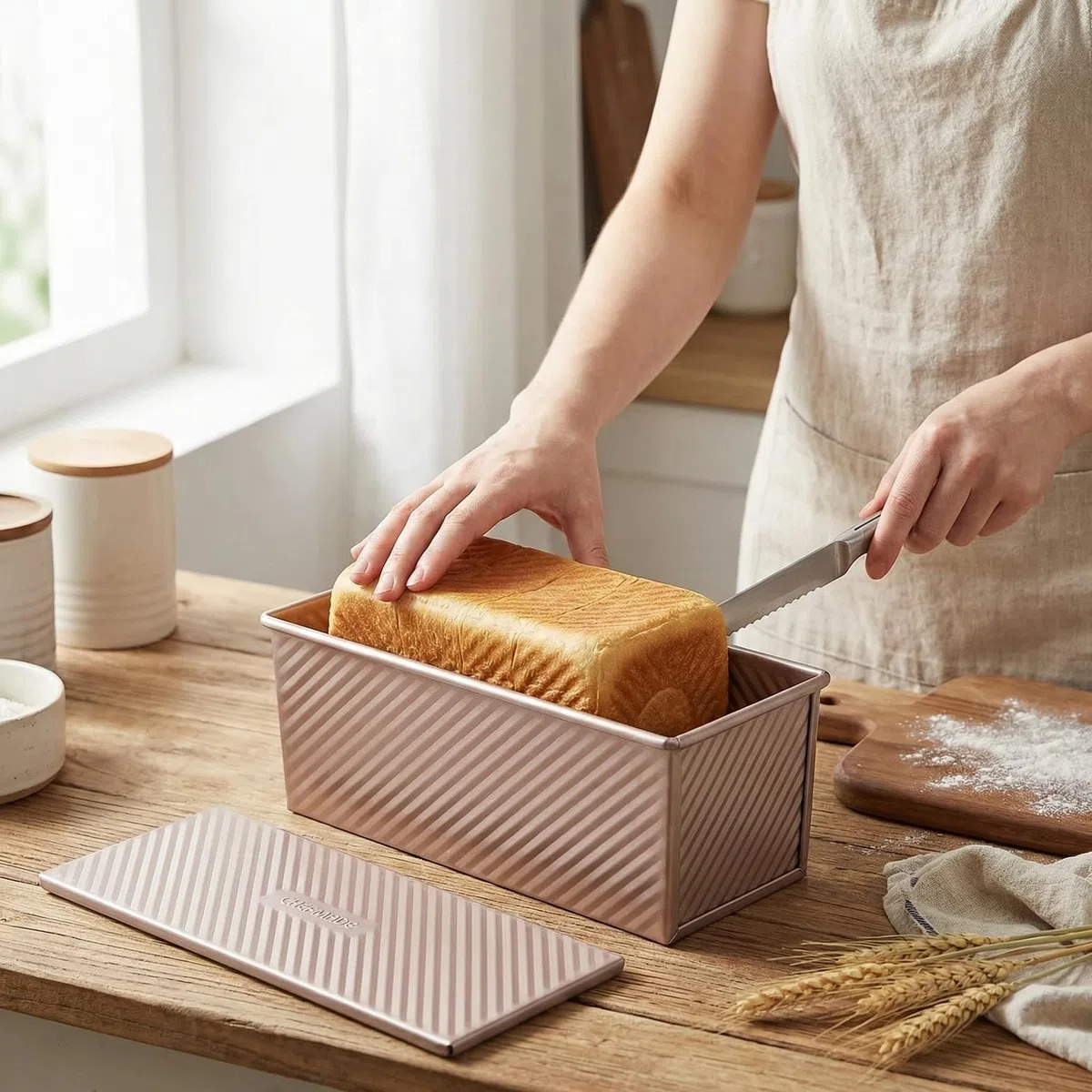 Stampo per Pane Tostato con Coperchio 32x12x11,5cm Teglia Antiaderente per Pane Tostato in Acciaio al Carbonio Stampo Pane in Cassetta con Fori di Ventilazione per Pane Toast e Torte, Oro