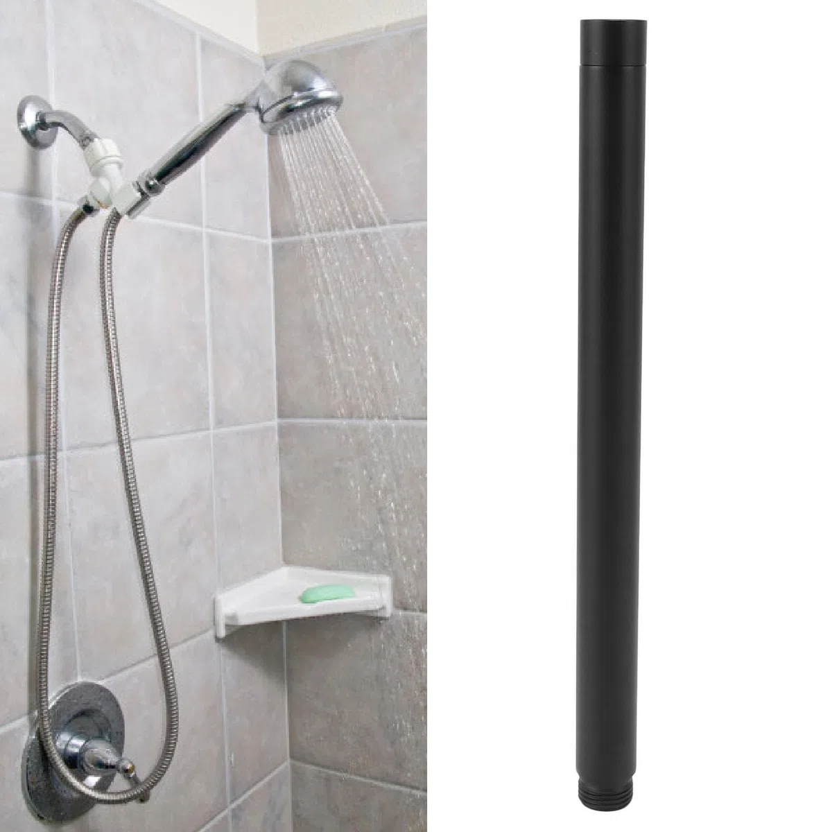 Prolunga Braccio Doccia in Acciaio Inox, Tubo Doccia Nero Massiccio, Antiruggine, Estensione per Soffione Doccia, Sottile