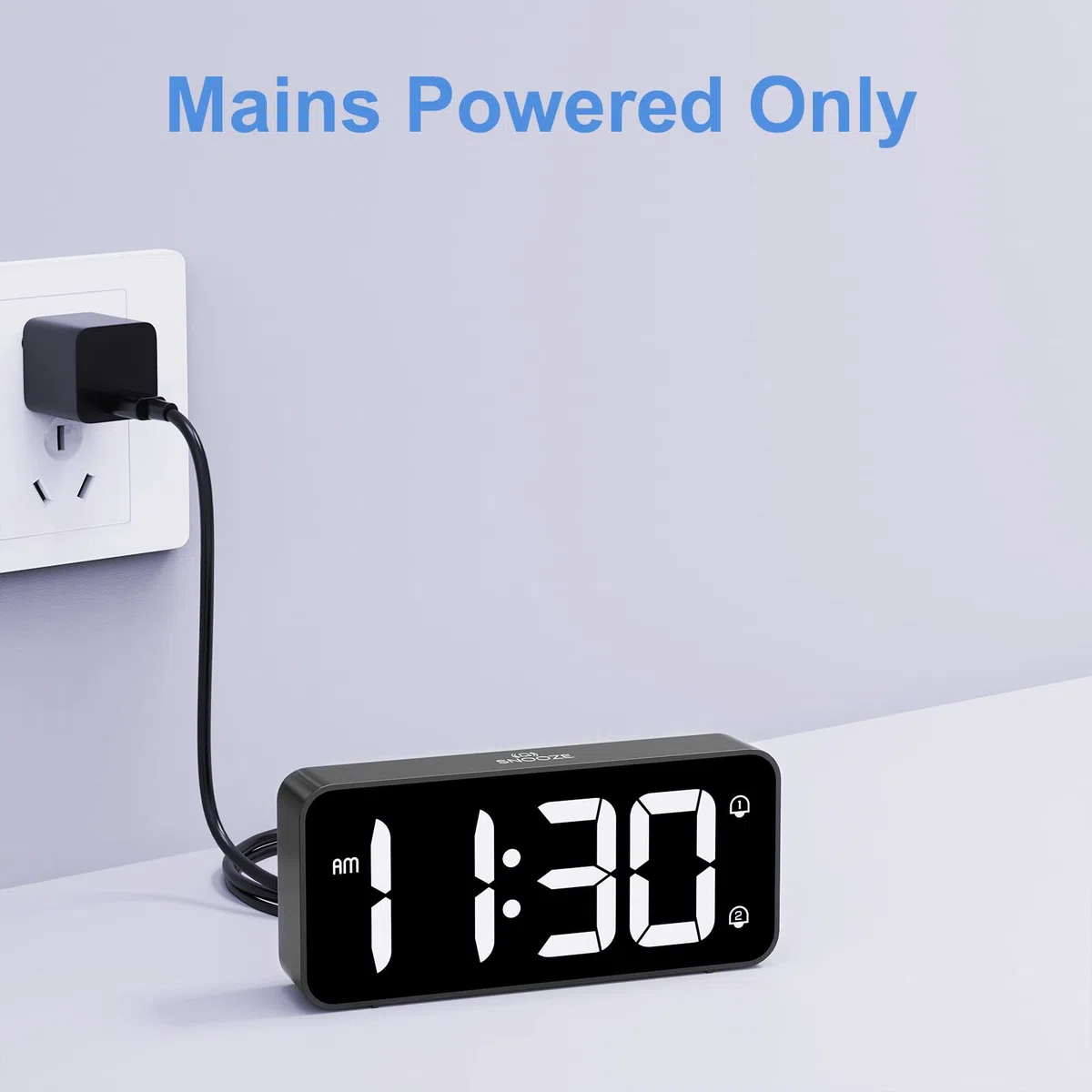 LATEC Sveglia Digitale, Sveglia da Comodino LED con Adattatore, Luminosità e Volume Regolabili, Schermo Grande da 5,8" con 2 Allarme, Snooze, 12/24 Ore per Ufficio Camera da Letto, Nero