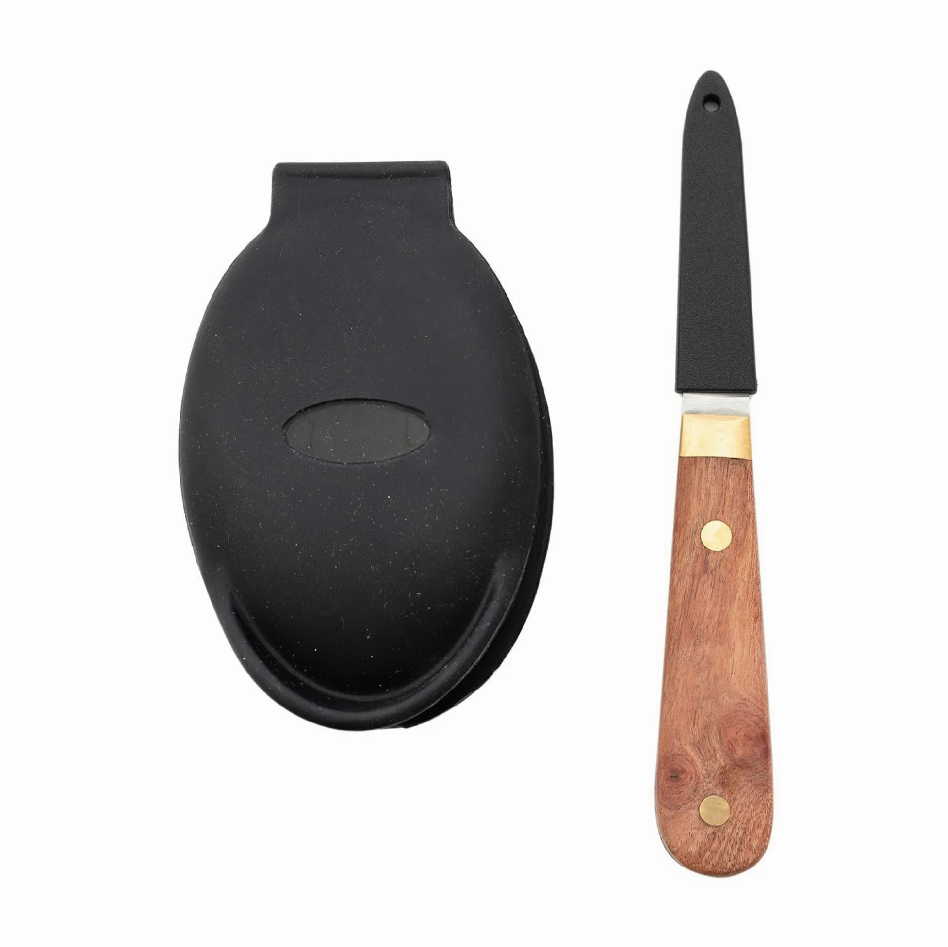 Point-Virgule Set di 2 coltelli da ostrica e supporto in legno, acciaio inox e plastica, 16 x 2,5 x 1,5 cm