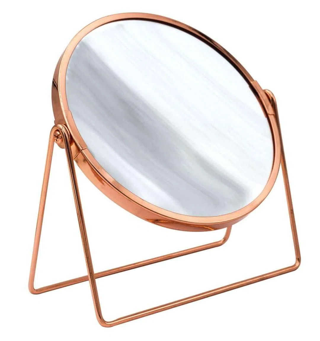 RIDDER Specchio da trucco con piedistallo in rame e oro rosa, con ingrandimento 5x, pratico e moderno