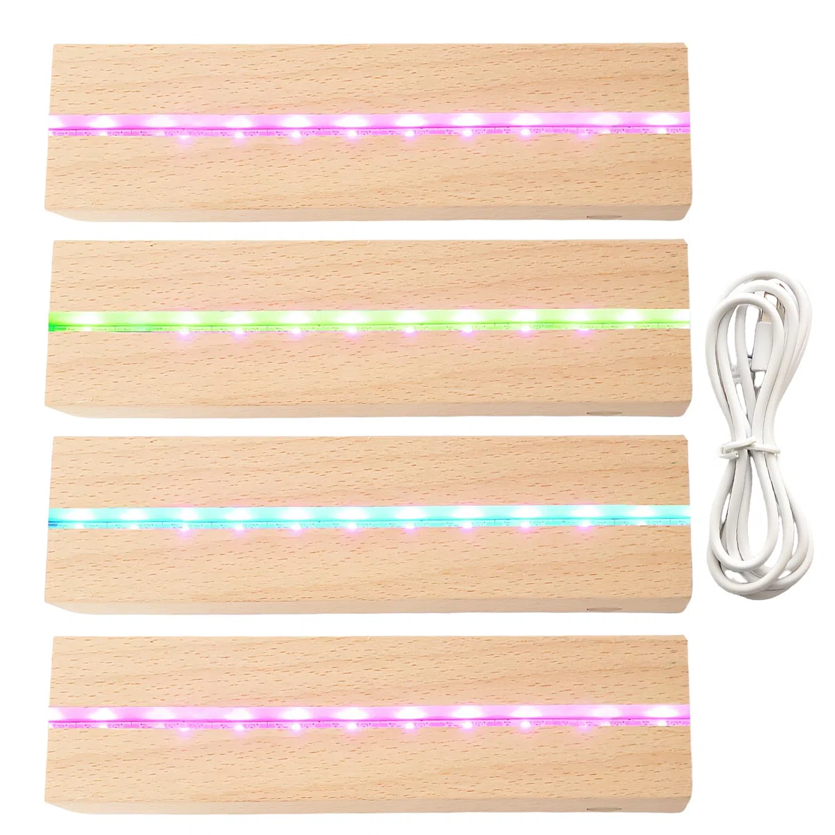 4 luci a LED per display base: colorato, rettangolare, supporto per illuminazione in legno, USB Desktop LED, base per 5 mm di spessore, piastra in acrilico, piastra in vetro, resina (30 x 45 x