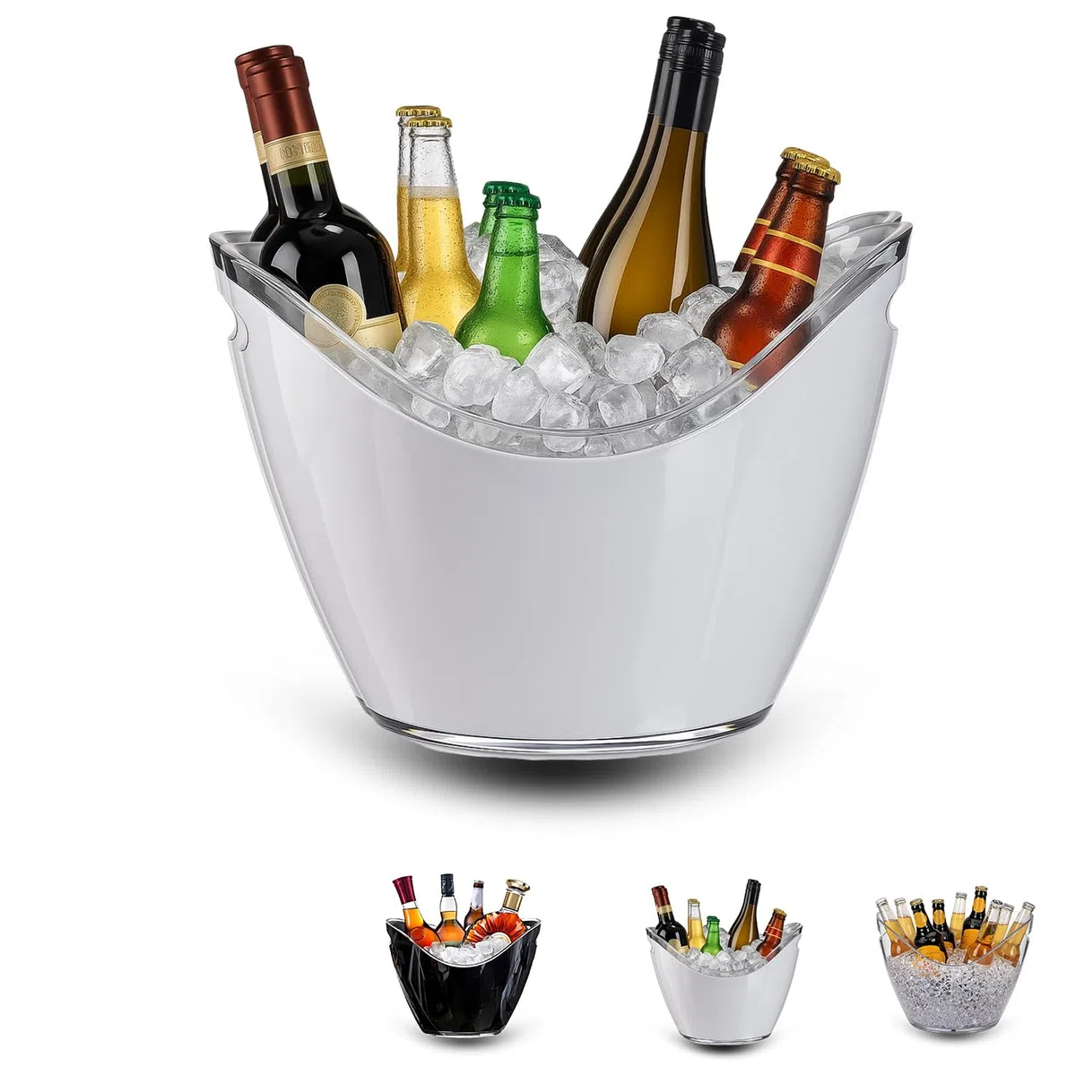 Virsus Secchiello Portaghiaccio Ovale 90096, misura 34,5x26x24 cm, capacità 8 Lt, secchio in plastica per ghiaccio, 2 Maniglie, secchiello per bottiglie Vini, Champagne per feste ed eventi -C (Bianco)
