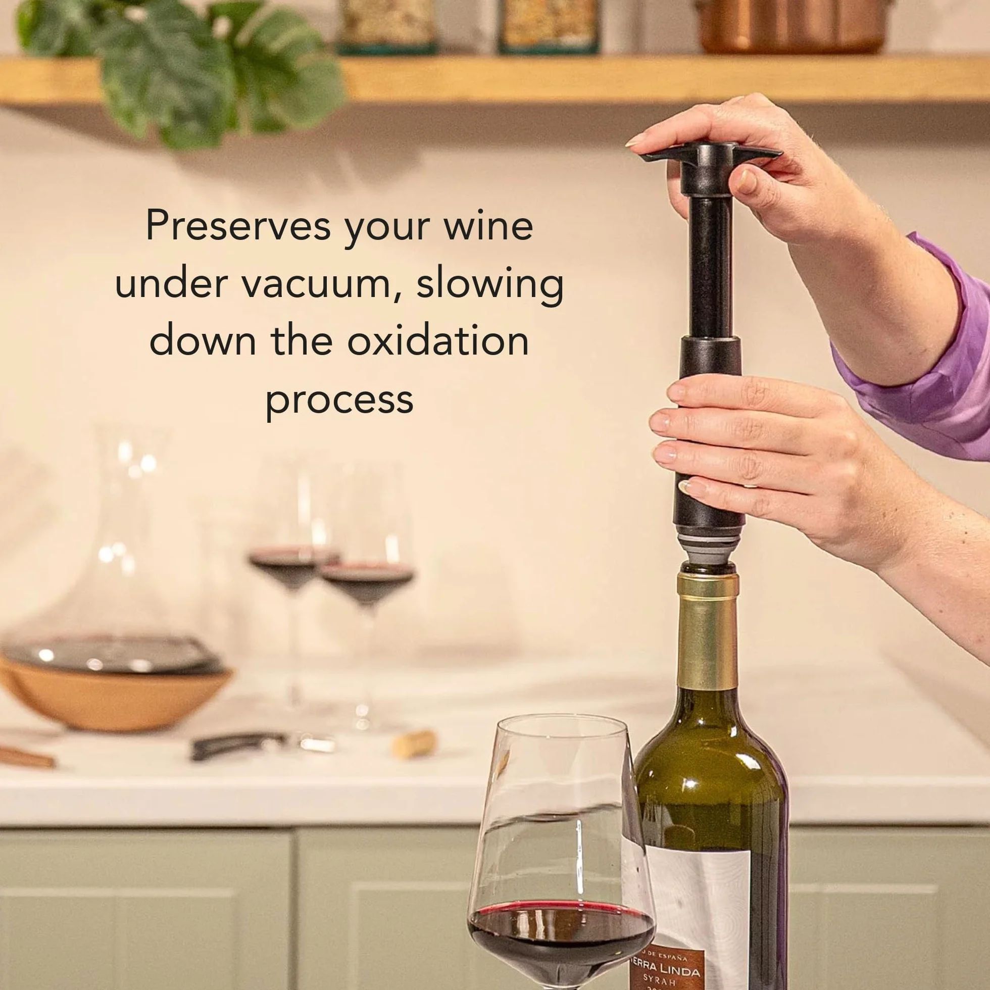 Vacu Vin Concerto per vino con 2 tappi per sottovuoto, pompa di conservazione del vino di alta qualità, chiusura ermetica, mantiene il vino fresco più a lungo, indicatore di clic, pompa manuale, set