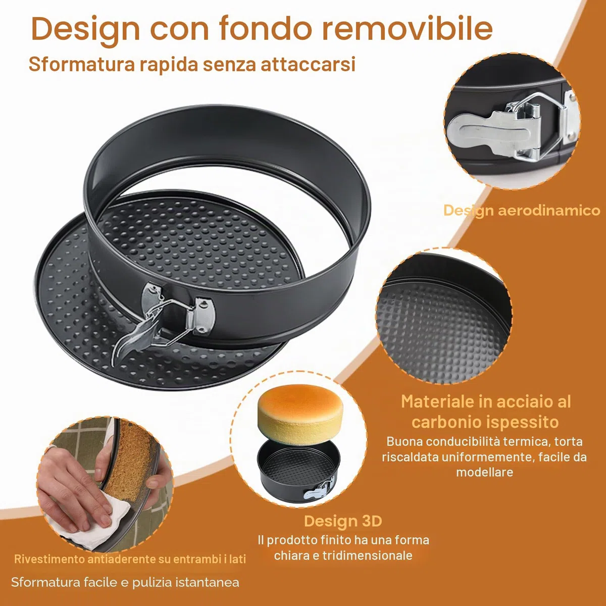 Tortiera 18 cm/20 cm/22 cm, Tortiera Apribile Forma Rotonda con Rivestimento Antiaderente, Acciaio al Carbonio, per Torte Quiche