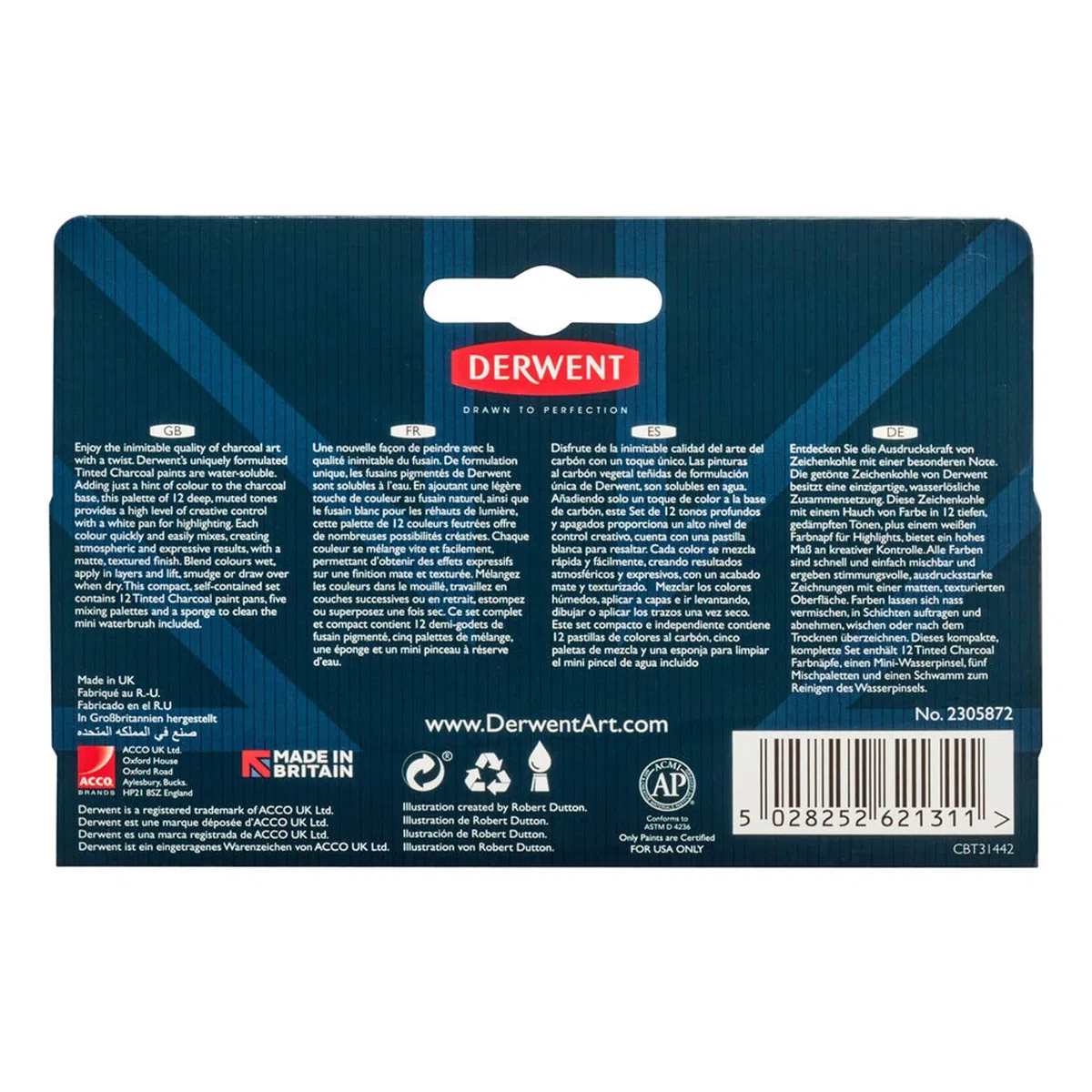 Derwent Tinted Charcoal Set di 12 Colori a Carboncino Acquarellabili e Sfumabili, Include 1 x Astuccio Portatile, 5 x Tavolozze, 1 x Mini Waterbrush ed 1 x Spugna per la Pulizia