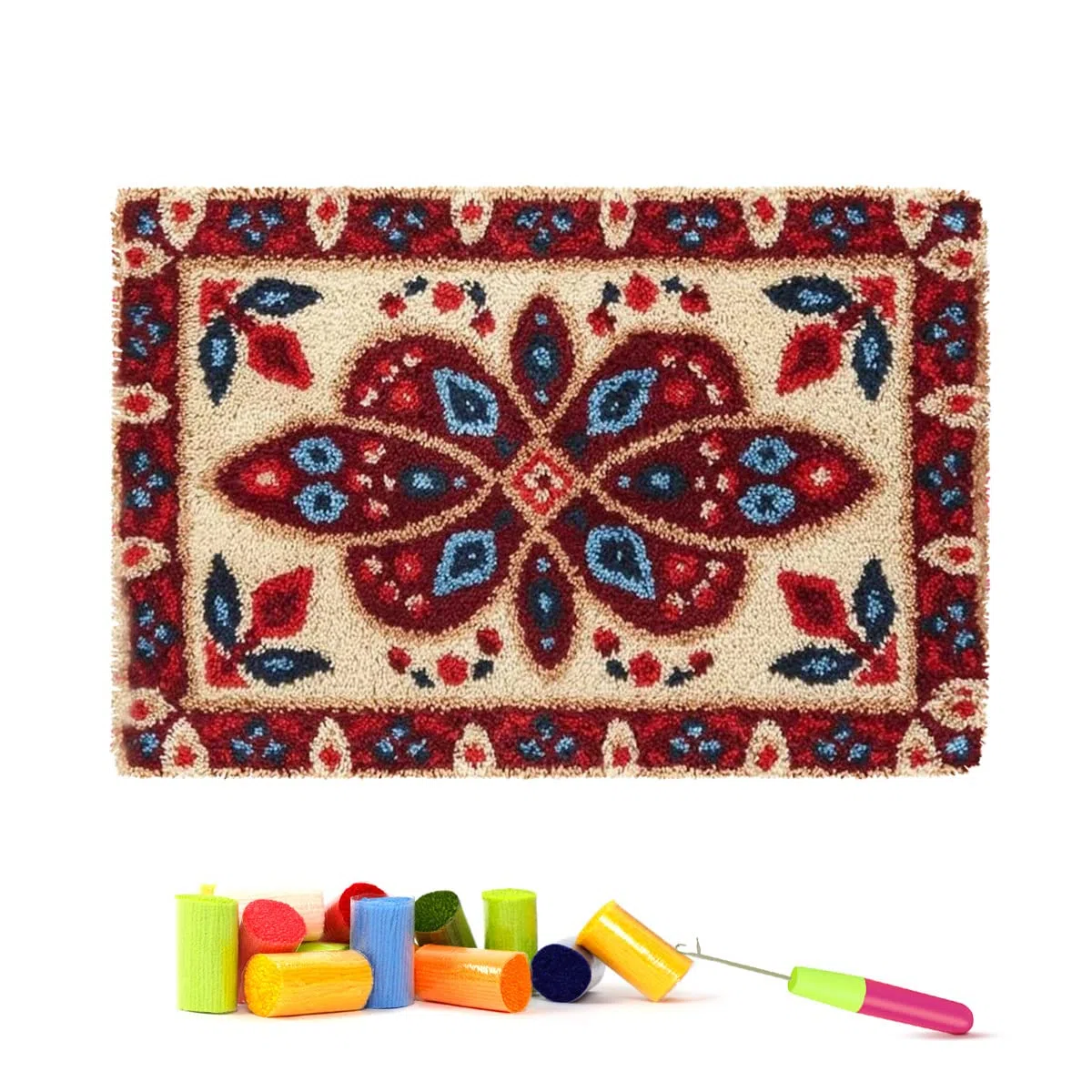 Kit per tappeto con punto smirne, kit fai da te per adulti e bambini, motivo floreale, kit per la realizzazione di tappeti, punto croce, cuscino per principianti, decorazione per la casa, motivo
