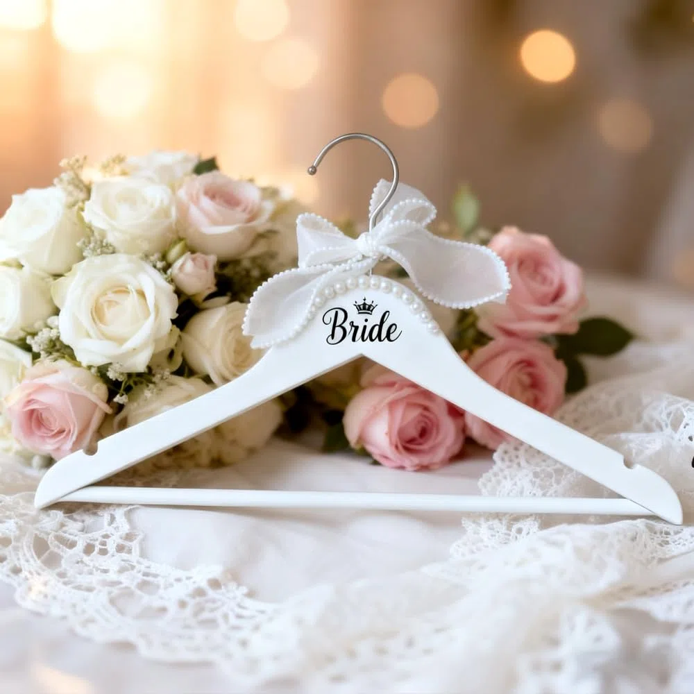 Grucce in Legno per Abiti da Sposa, Appendiabiti Anniversari Matrimonio Antiscivolo, Gruccia per Abiti con Fiocco, per Nozze Maglioni Cappotti Camicie Maglietta Giacca Vestito Giarrettiere